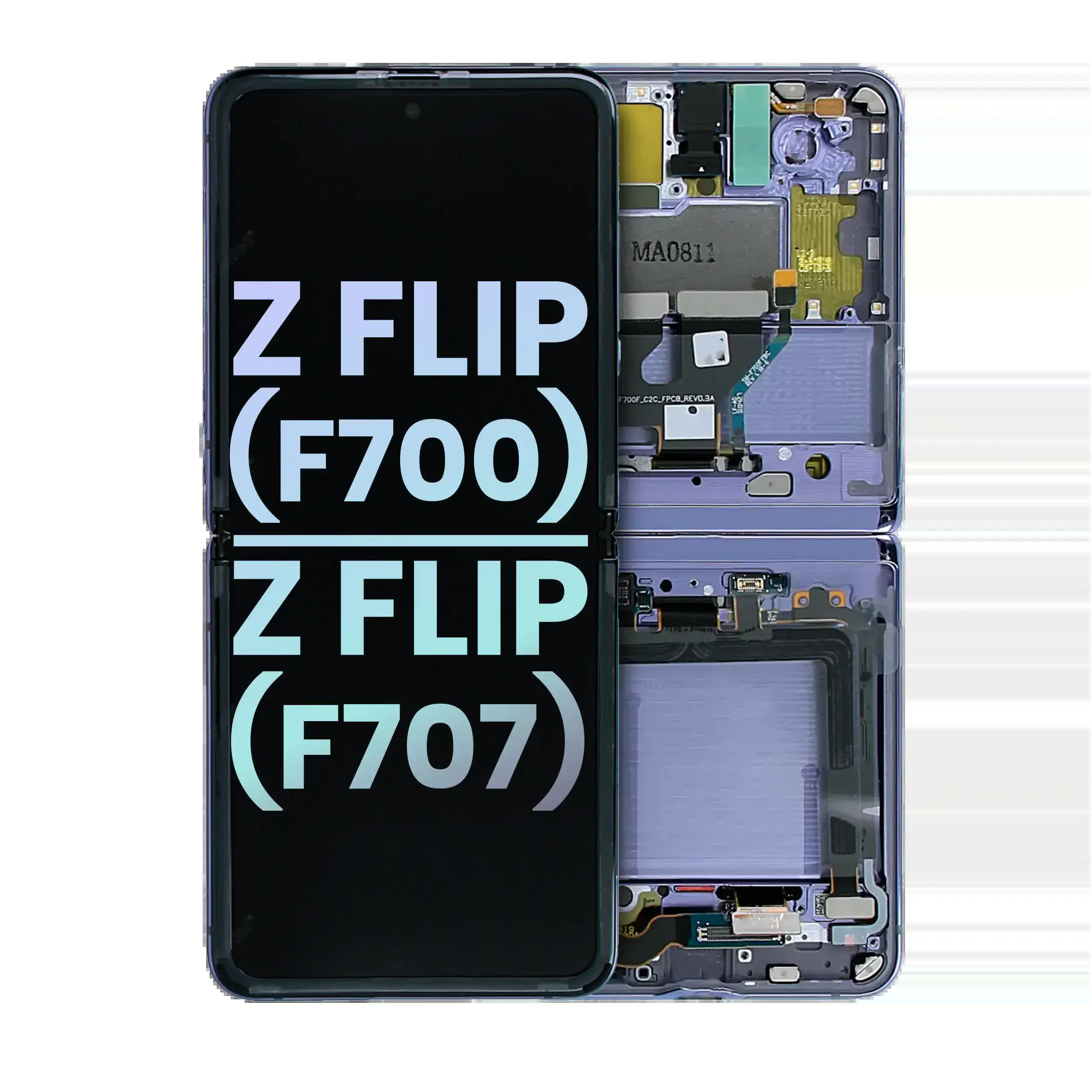 Inner OLED Display mit Rahmen für Samsung Galaxy Z Flip 5G (F707) (Service Pack) (Mirror Purple)