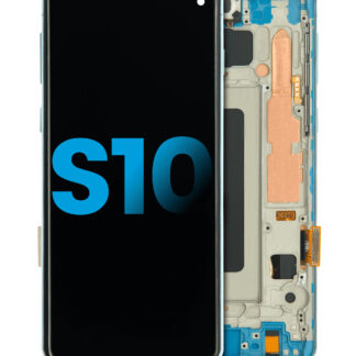 LCD Display mit Rahmen (ohne Fingerprint Sensor) für Samsung Galaxy S10 (Aftermarket Plus: TFT) (Prism Blue)