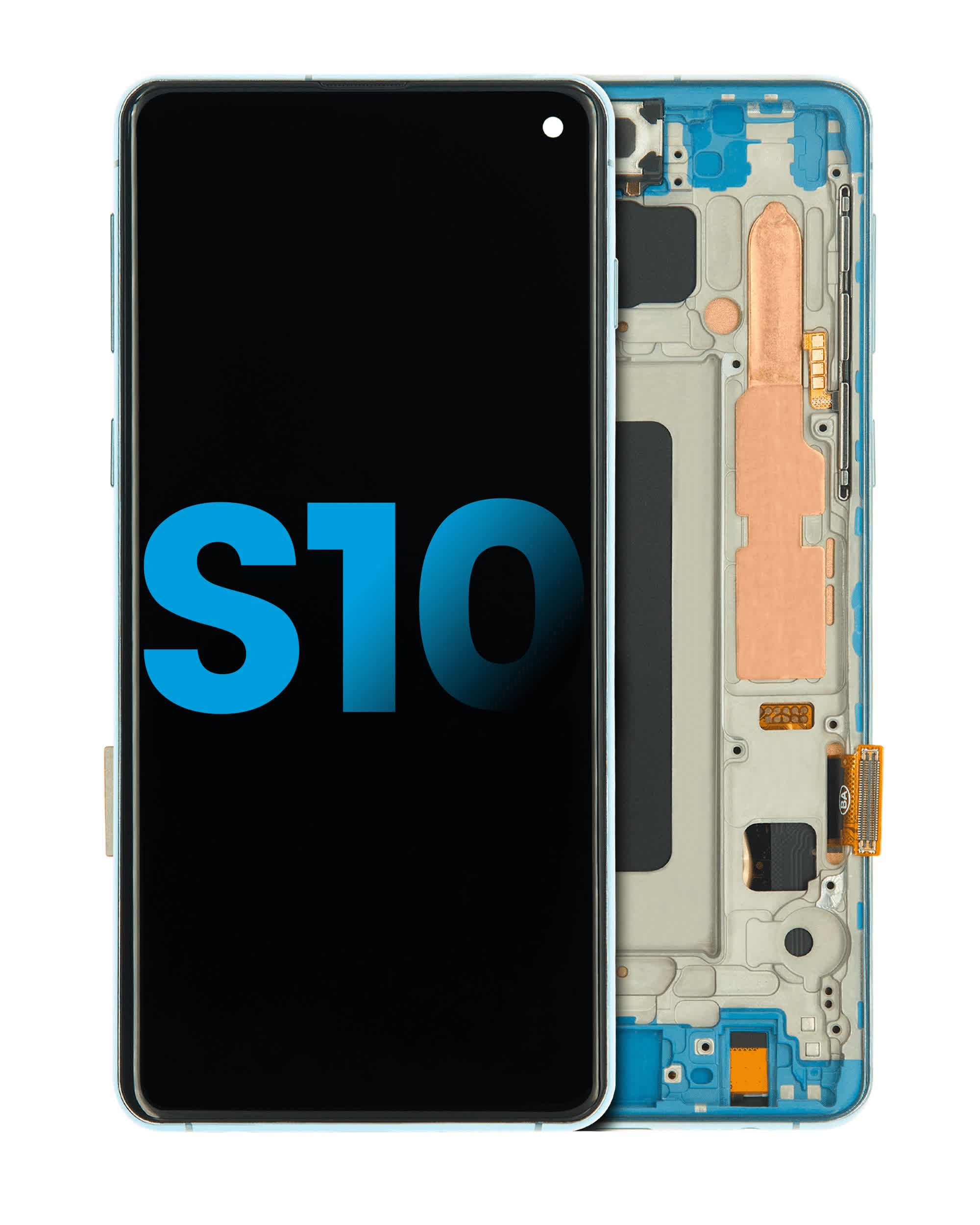 LCD Display mit Rahmen (ohne Fingerprint Sensor) für Samsung Galaxy S10 (Aftermarket Plus: TFT) (Prism Blue)