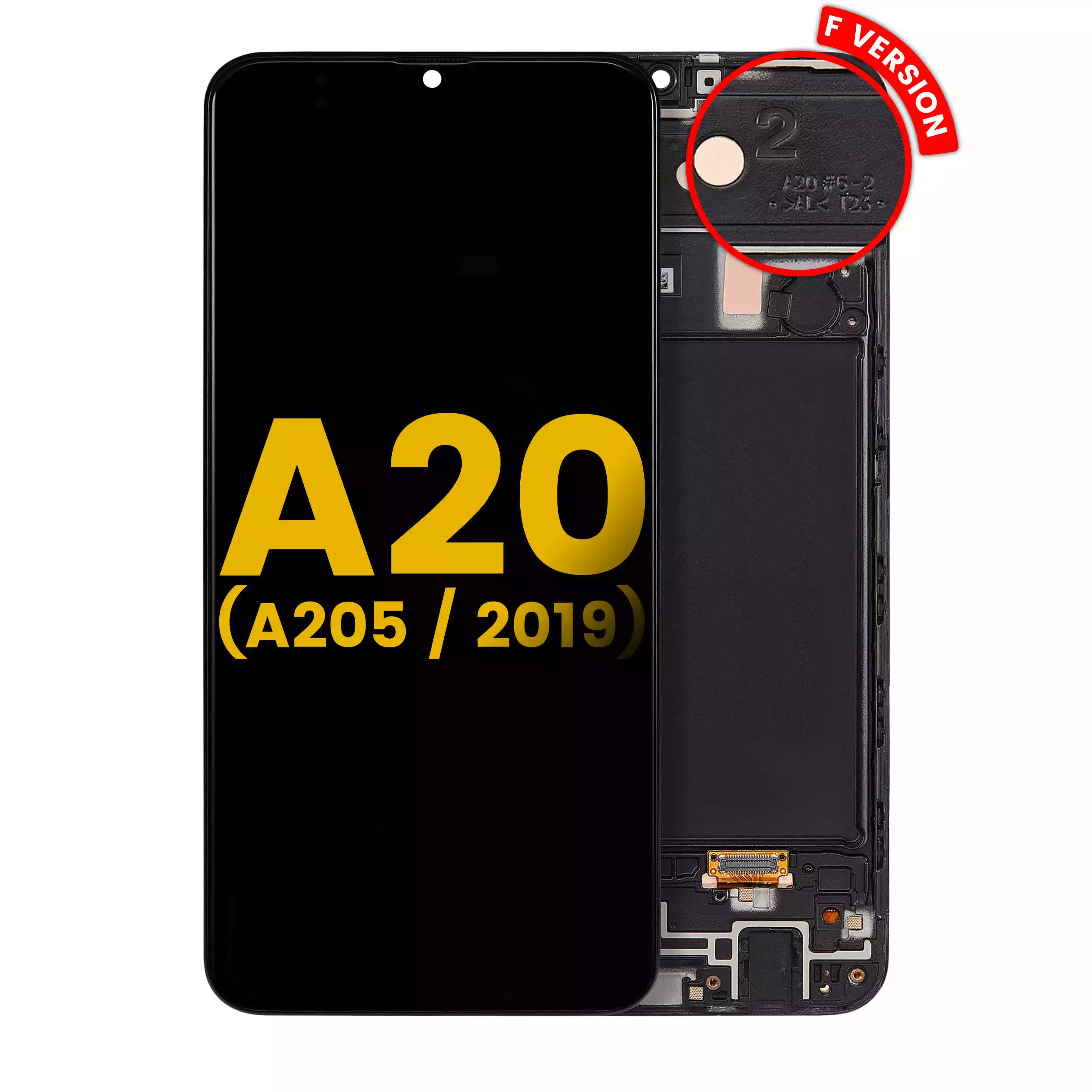 OLED Display mit Rahmen für Samsung Galaxy A20 (A205 / 2019) (F Version) (professionell aufgearbeitet)