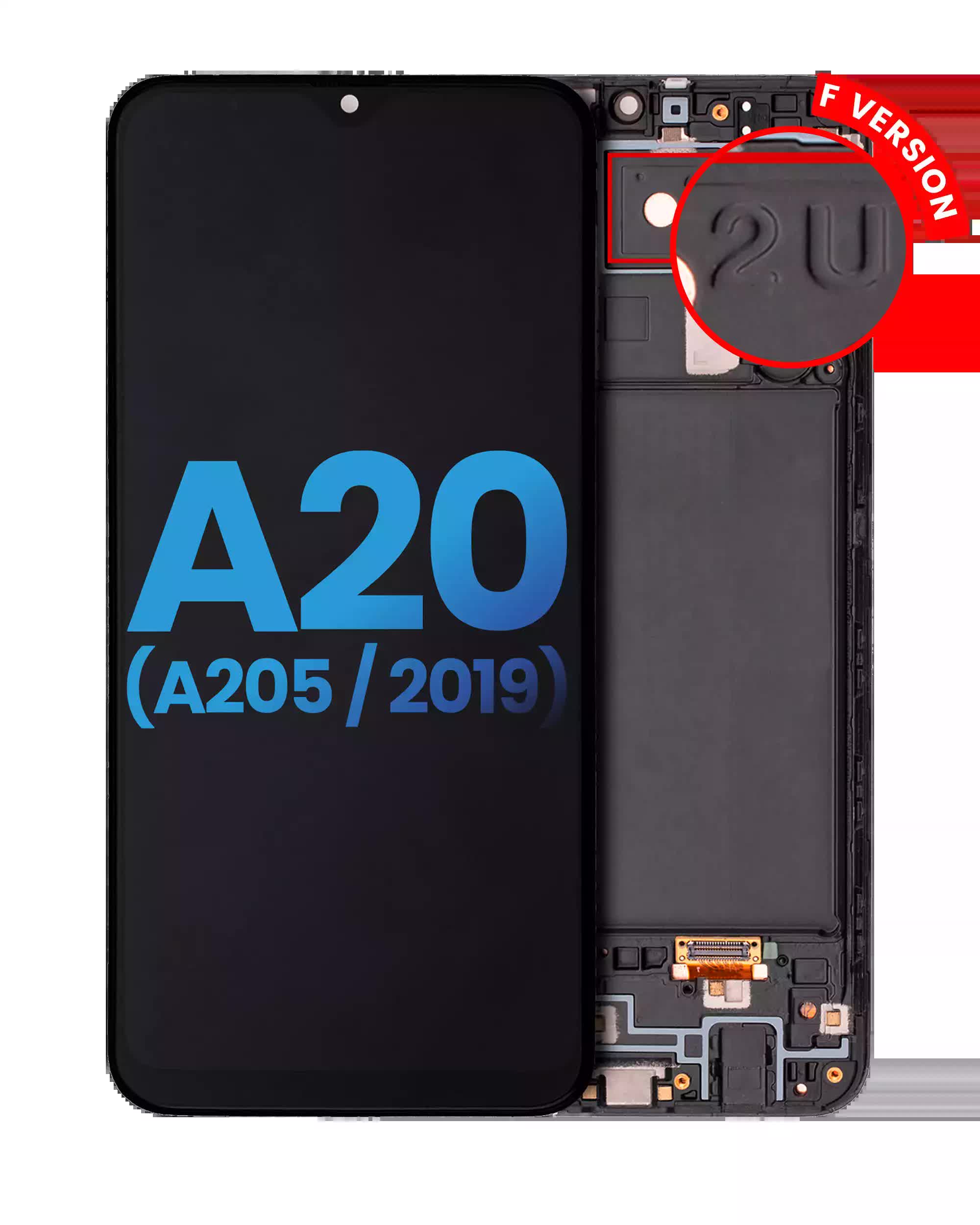 LCD Display mit Rahmen für Samsung Galaxy A20 (A205 / 2019) (F Version) (Aftermarket: Incell)