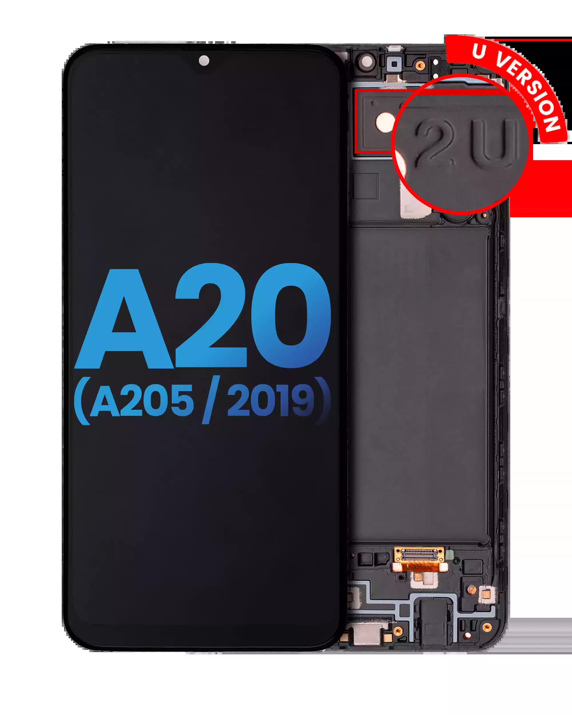 LCD Display mit Rahmen für Samsung Galaxy A20 (A205 / 2019) (U Version) (Aftermarket: Incell)