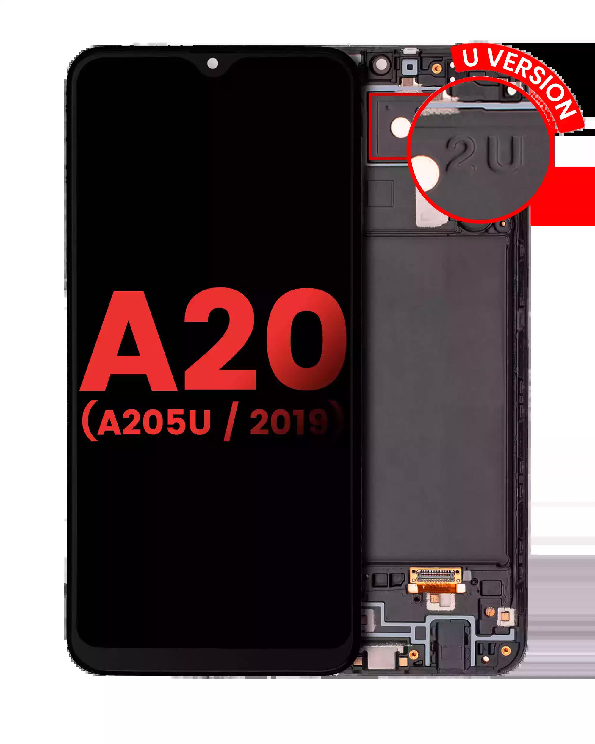 OLED Display mit Rahmen für Samsung Galaxy A20 (A205U / 2019) (U Version) (Aftermarket Plus)