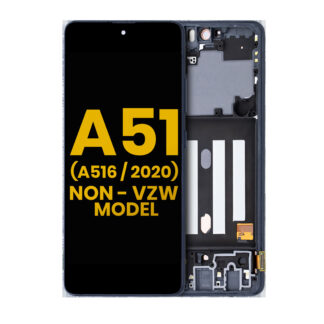 OLED Display mit Rahmen für Samsung Galaxy A51 5G (A516 / 2020) (Non-Verizon 5G UW Rahmen) (professionell aufgearbeitet) (Prism Cube Black)