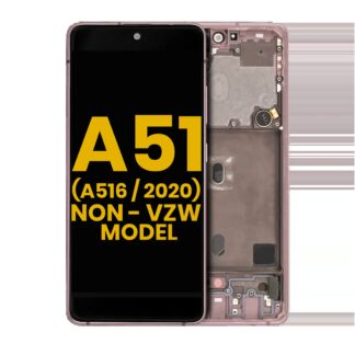 OLED Display mit Rahmen für Samsung Galaxy A51 5G (A516 / 2020) (Non-Verizon 5G UW Rahmen) (professionell aufgearbeitet) (Prism Cube Pink)
