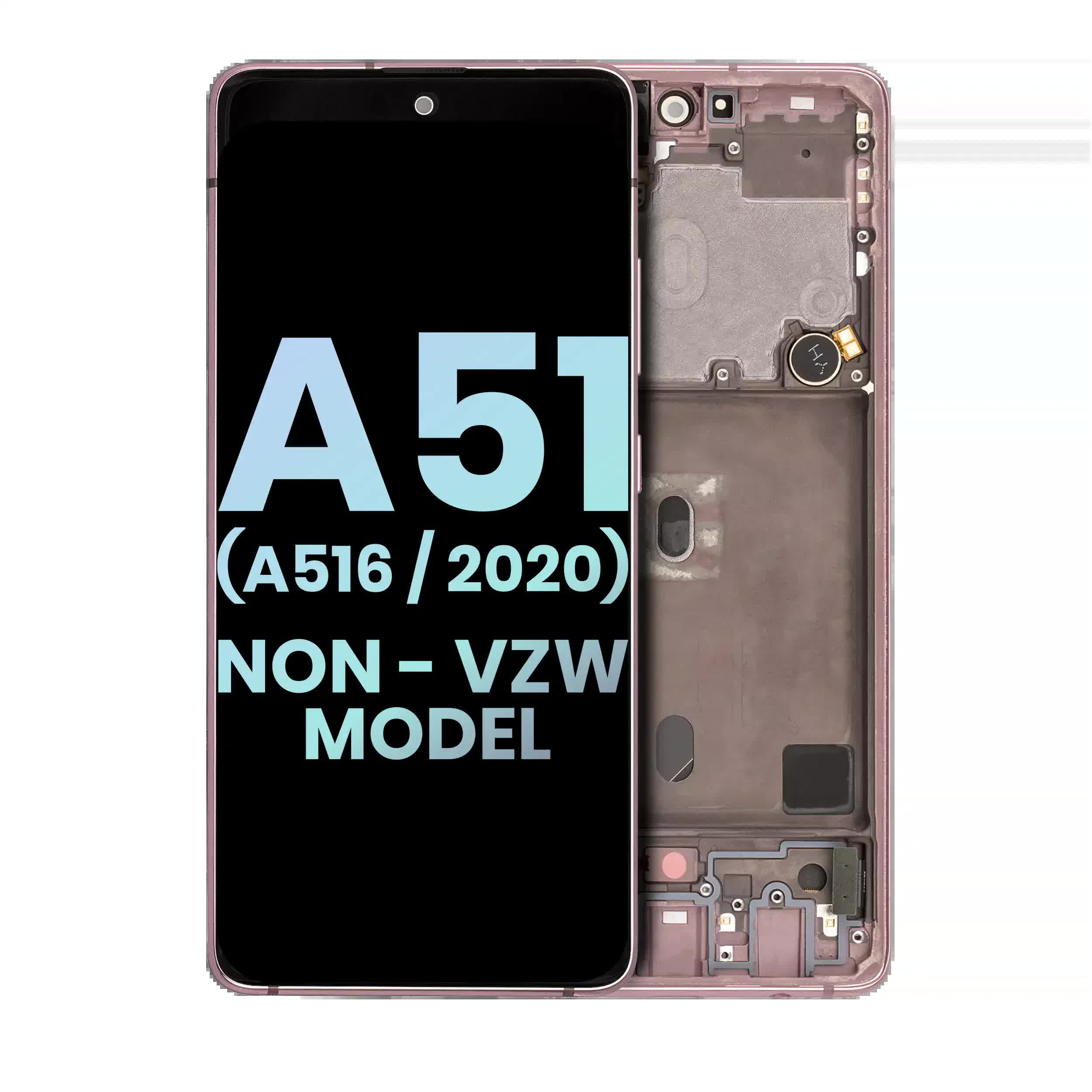 OLED Display mit Rahmen für Samsung Galaxy A51 5G (A516 / 2020) (Non-Verizon 5G UW Rahmen) (Service Pack) (Prism Cube Pink)
