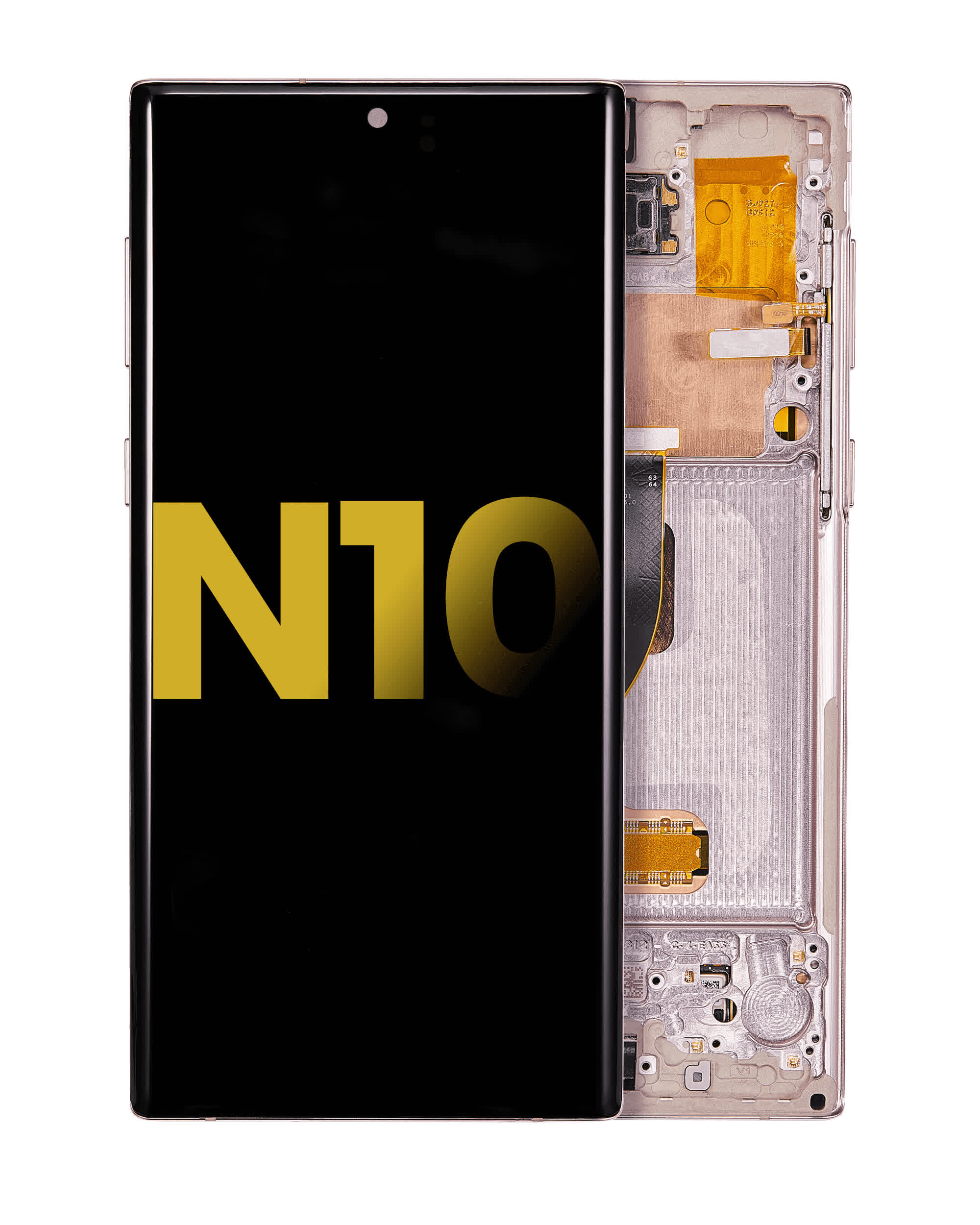 OLED Display mit Rahmen für Samsung Galaxy Note 10 (professionell aufgearbeitet) (Aura Glow / Silver)