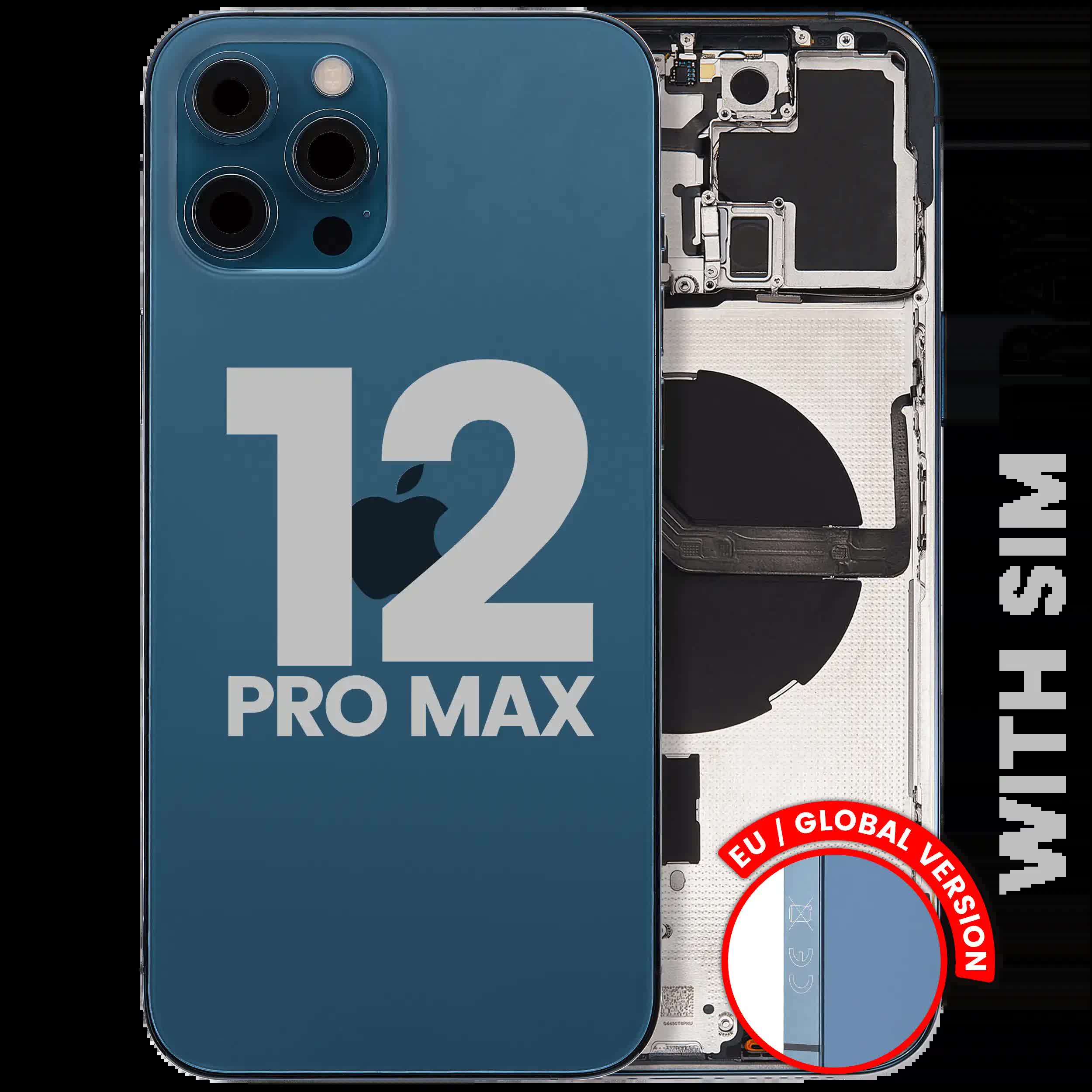 Rückgehäuse mit Kleinteilen für iPhone 12 Pro Max (EU / globale Version) (ausgebautes Originalteil: Grade B) (Pacific Blue)