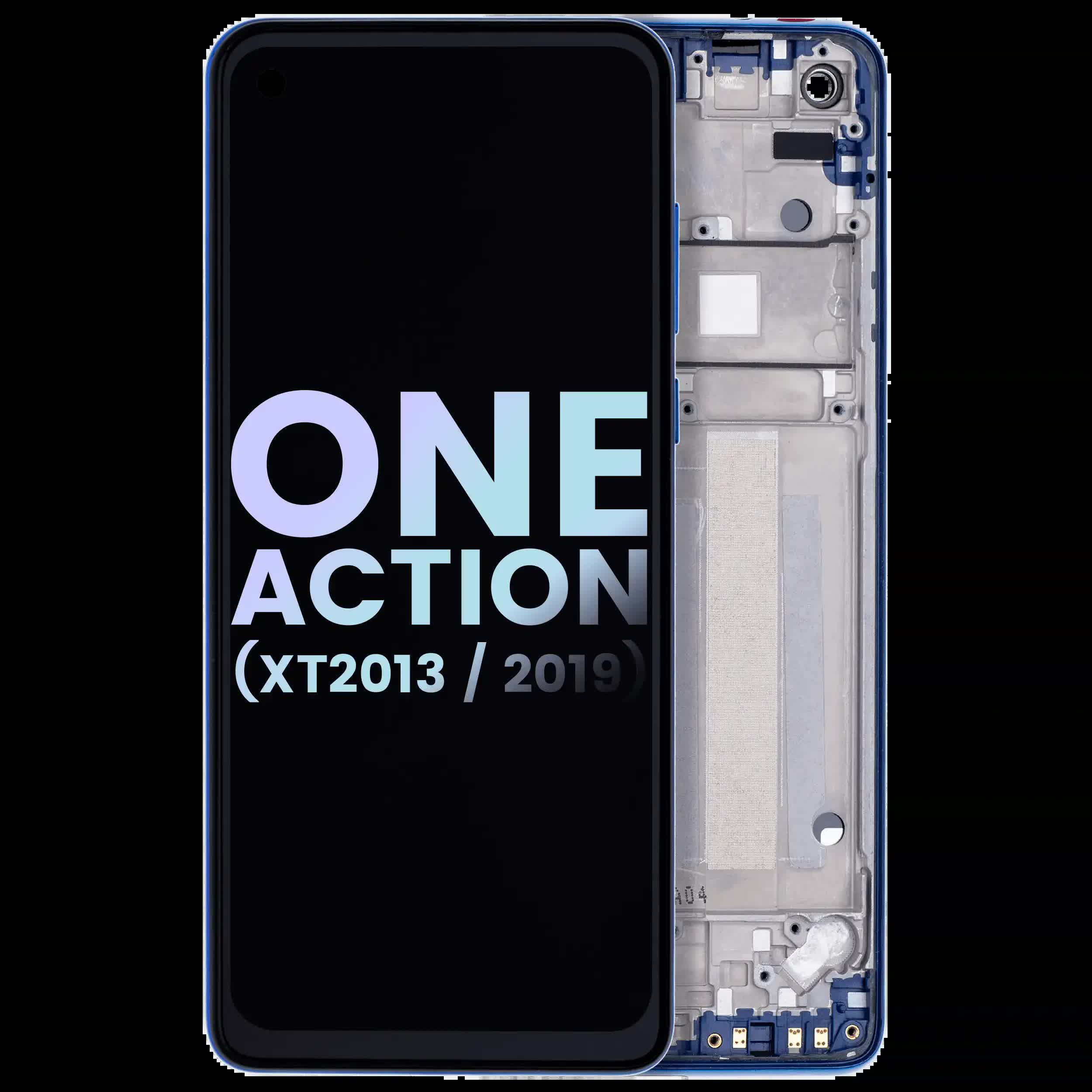LCD Display mit Rahmen für Motorola One Action (XT2013-1 / XT2013-2 / XT2013-4 / 2019) (Original) (Denim Blue)