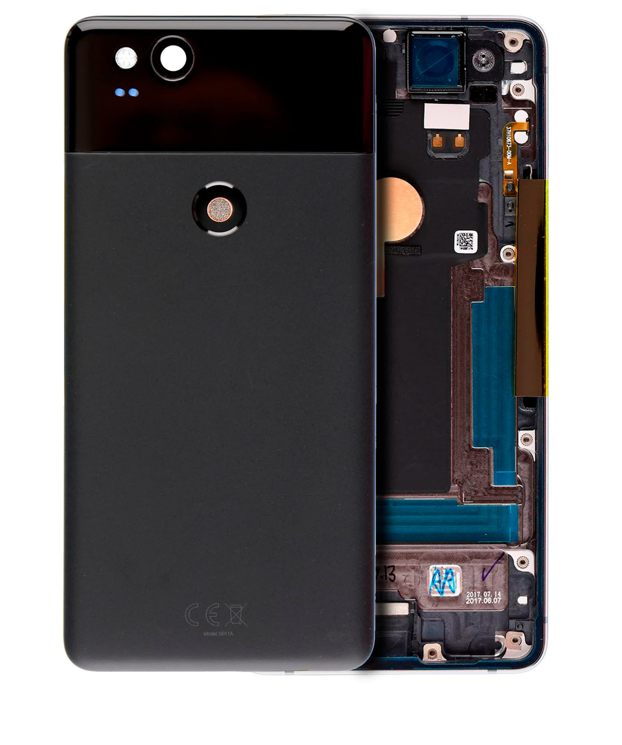 Rückgehäuse mit Kleinteilen vormontiert für Google Pixel 2 (ausgebautes Originalteil: Grade A) (Black (Schwarz))