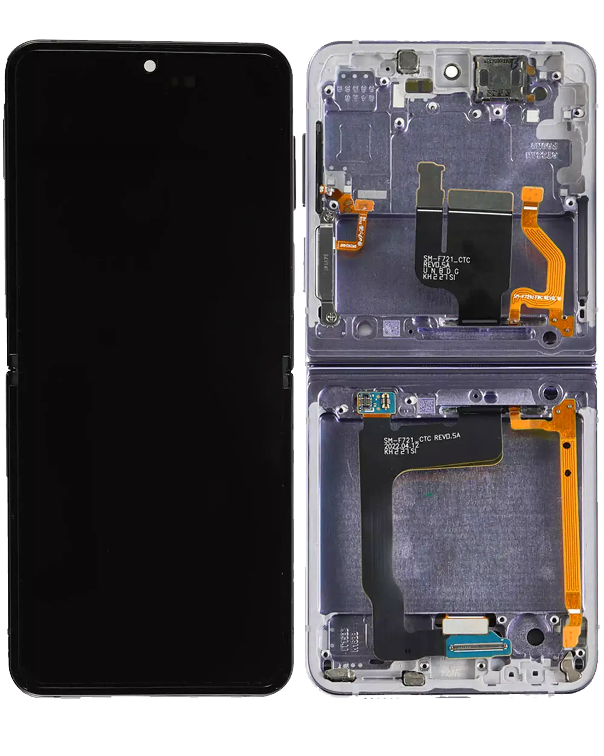 Inner OLED Display mit Rahmen für Samsung Galaxy Z Flip 4 5G (US & International) (ausgebautes Originalteil: Grade A) (Bora Purple) – Bild 4