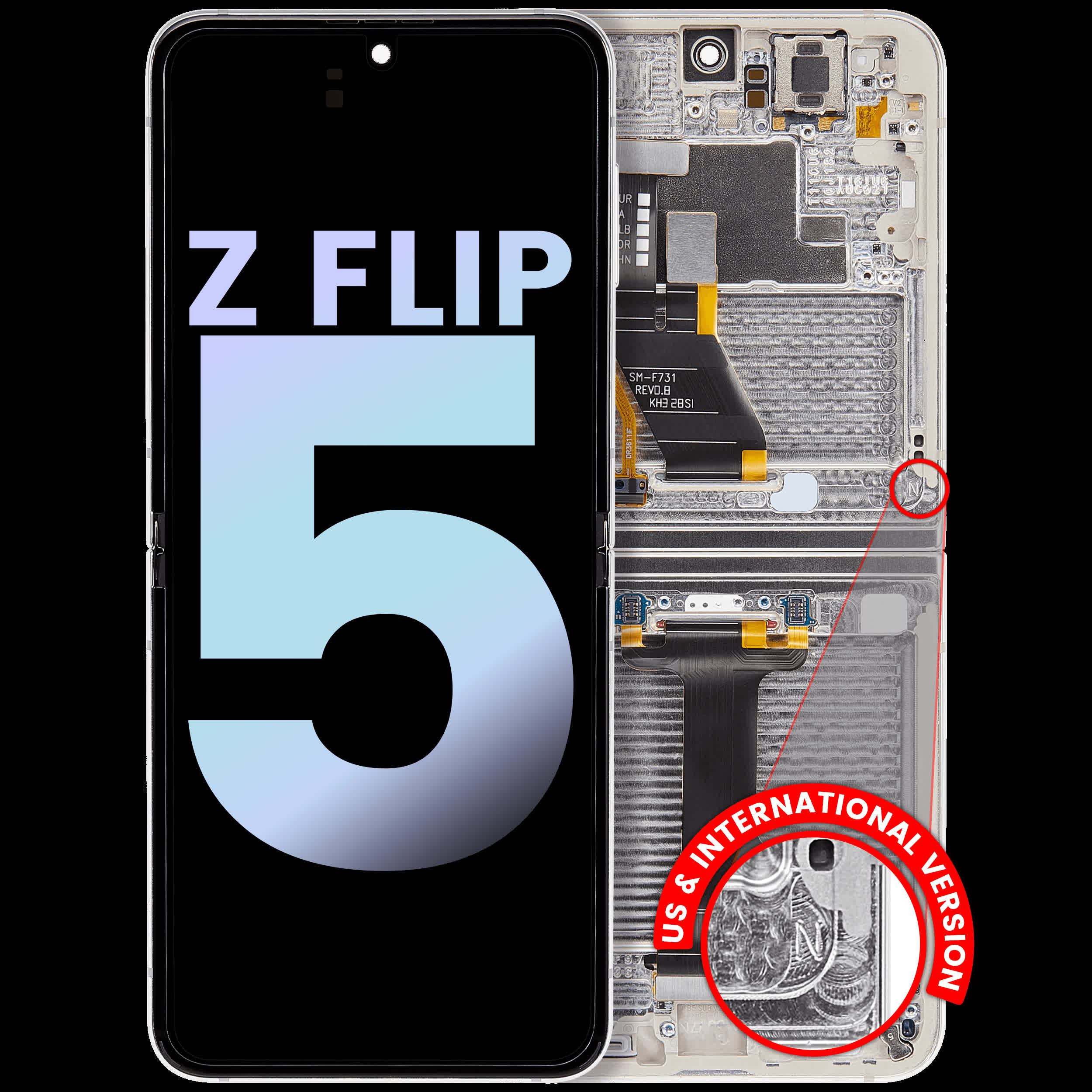Inner OLED Display mit Rahmen für Samsung Galaxy Z Flip 5 5G (US & International) (Service Pack) (Cream)