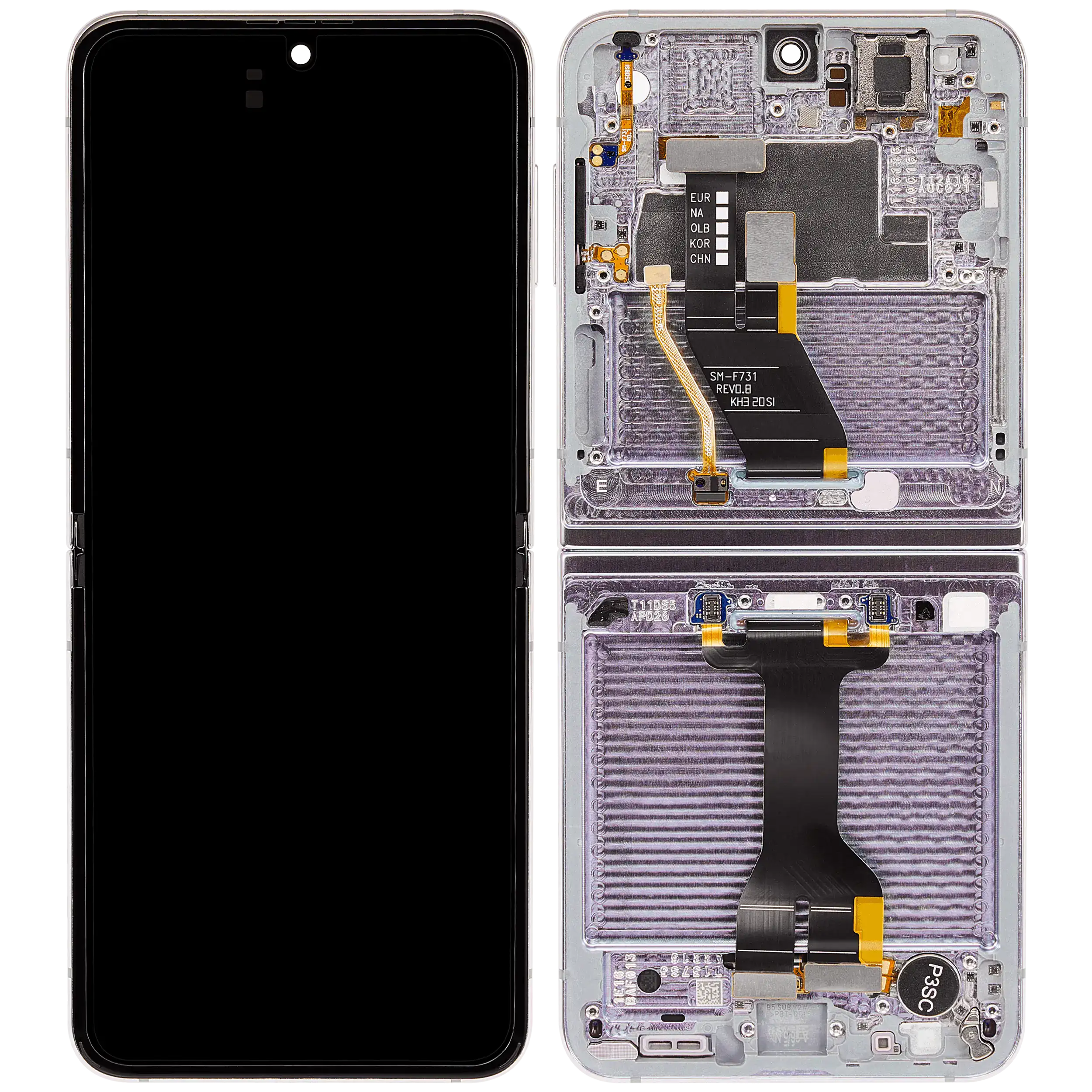 Inner OLED Display mit Rahmen für Samsung Galaxy Z Flip 5 5G (US & International) (Service Pack) (Lavender) – Bild 2