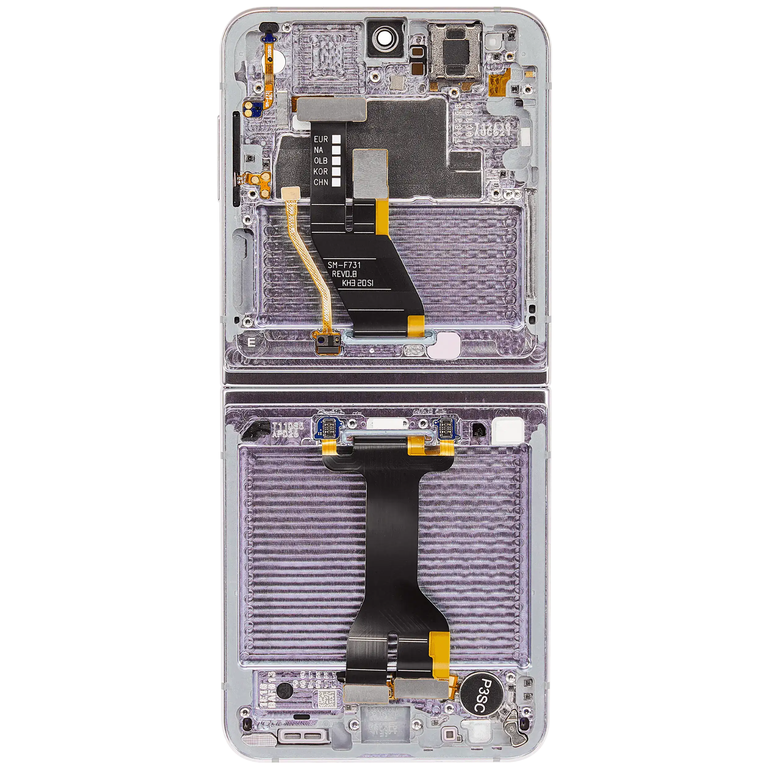 Inner OLED Display mit Rahmen für Samsung Galaxy Z Flip 5 5G (US & International) (Service Pack) (Lavender) – Bild 4