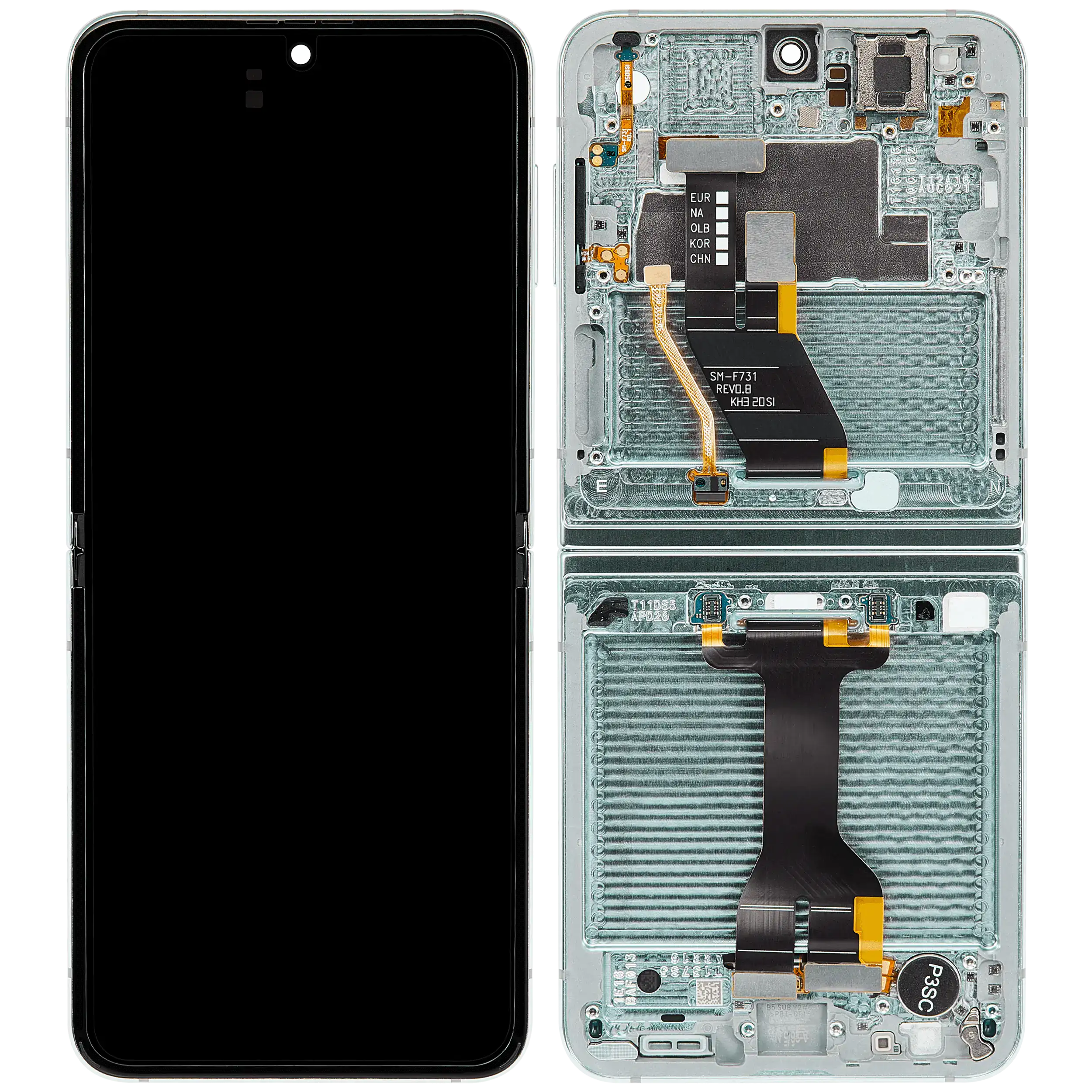 Inner OLED Display mit Rahmen für Samsung Galaxy Z Flip 5 5G (US & International) (Service Pack) (Mint) – Bild 2