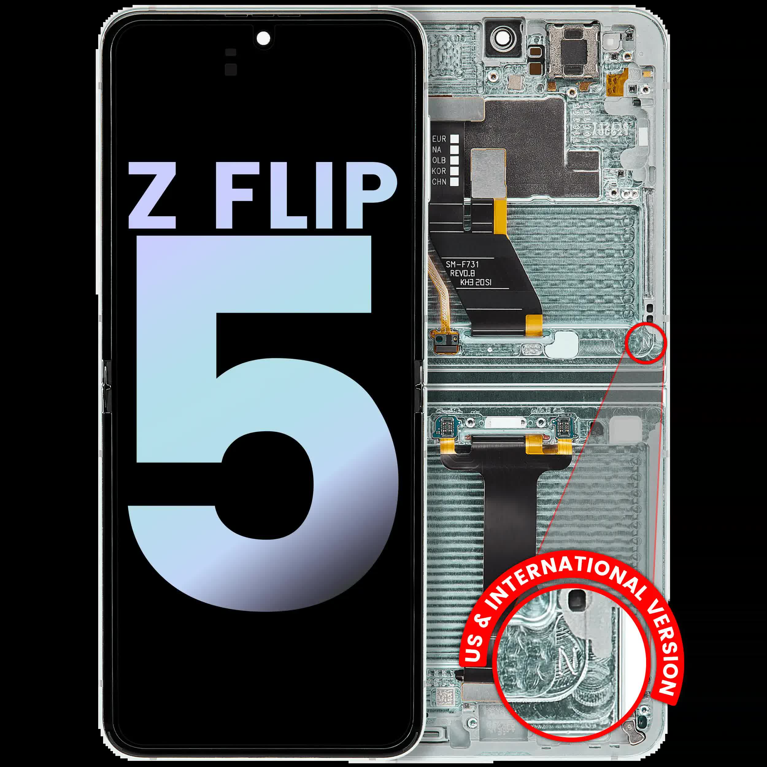 Inner OLED Display mit Rahmen für Samsung Galaxy Z Flip 5 5G (US & International) (Service Pack) (Mint)