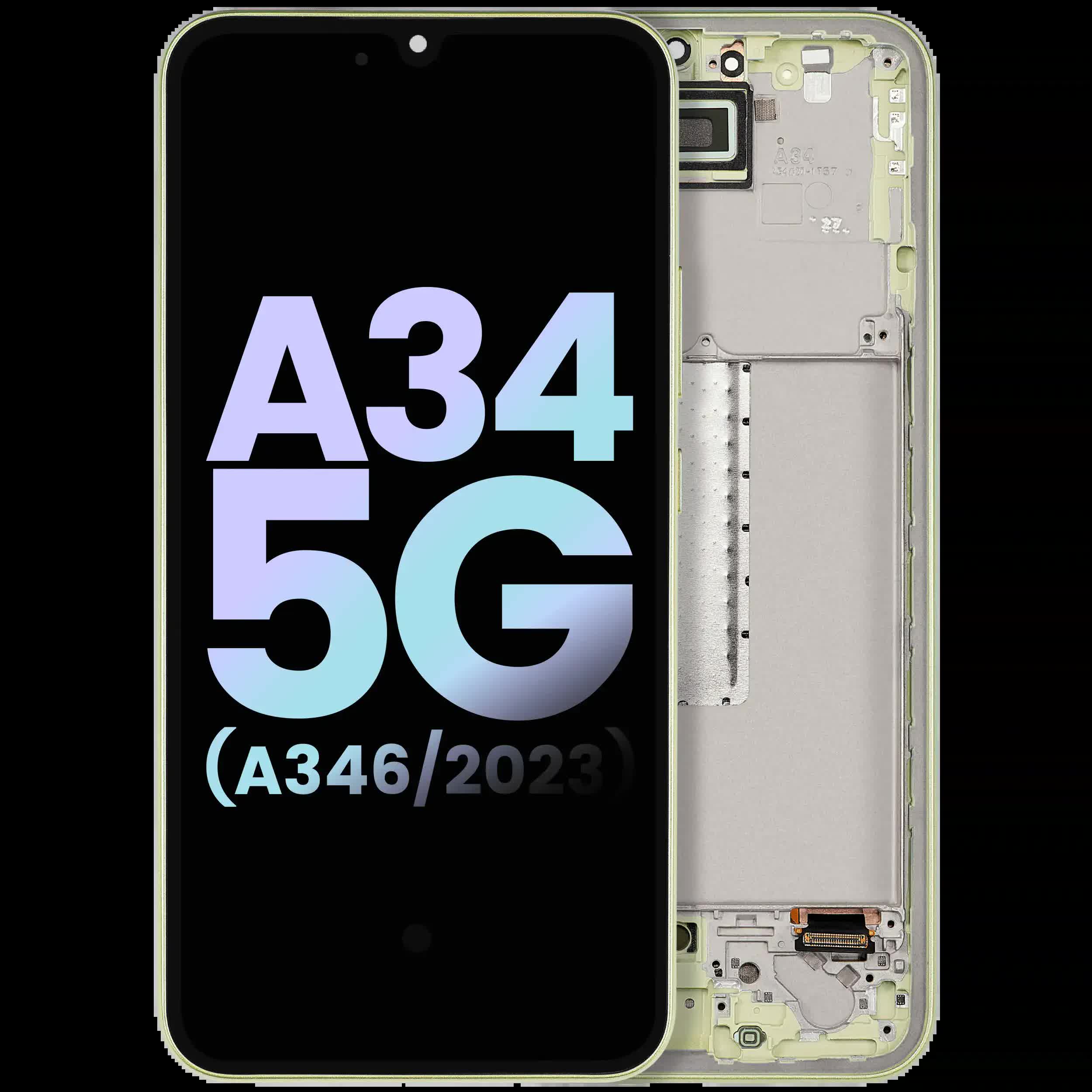 OLED Display mit Rahmen für Samsung Galaxy A34 5G (A346 / 2023) (Service Pack) (Lime)