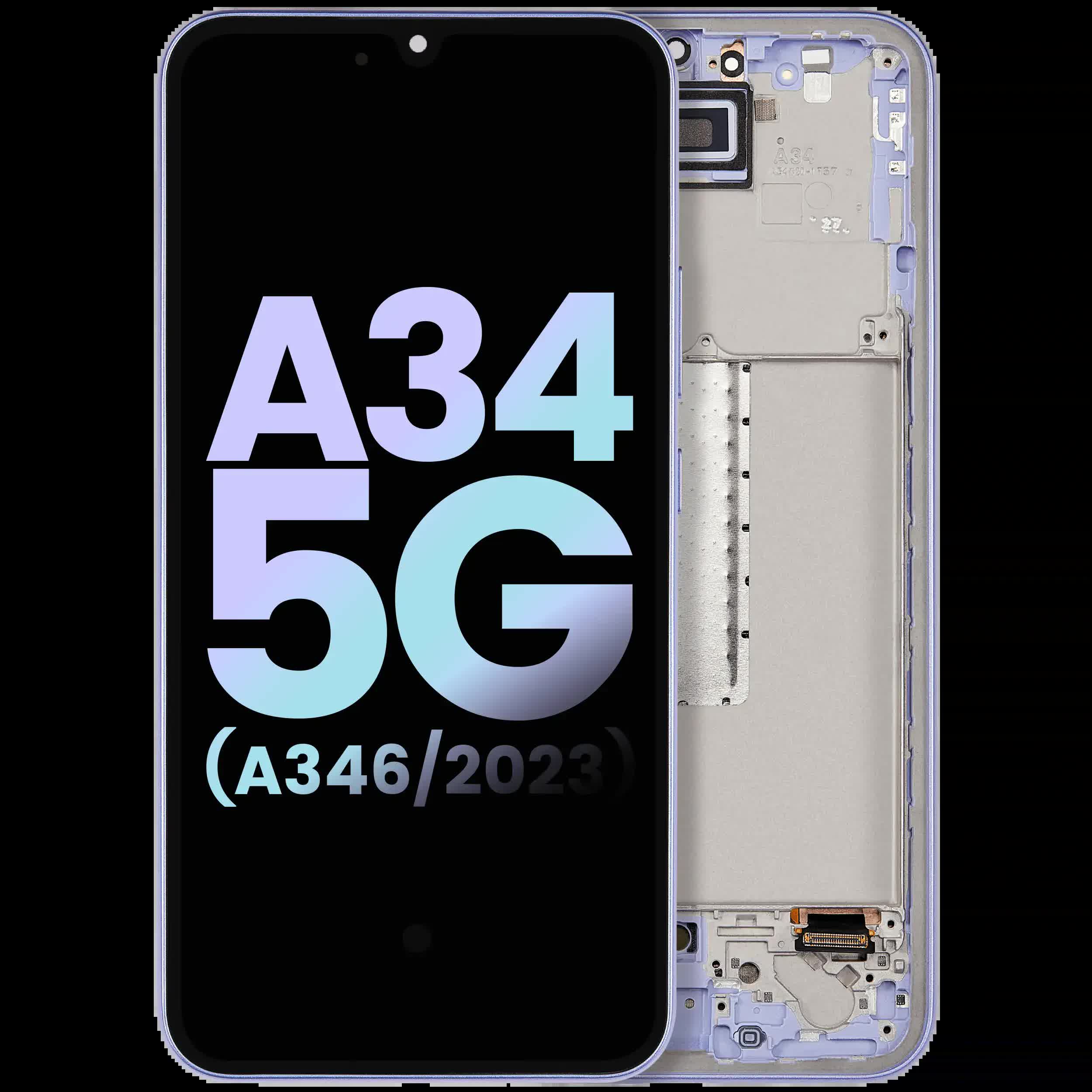 OLED Display mit Rahmen für Samsung Galaxy A34 5G (A346 / 2023) (Service Pack) (Violet (Violett))