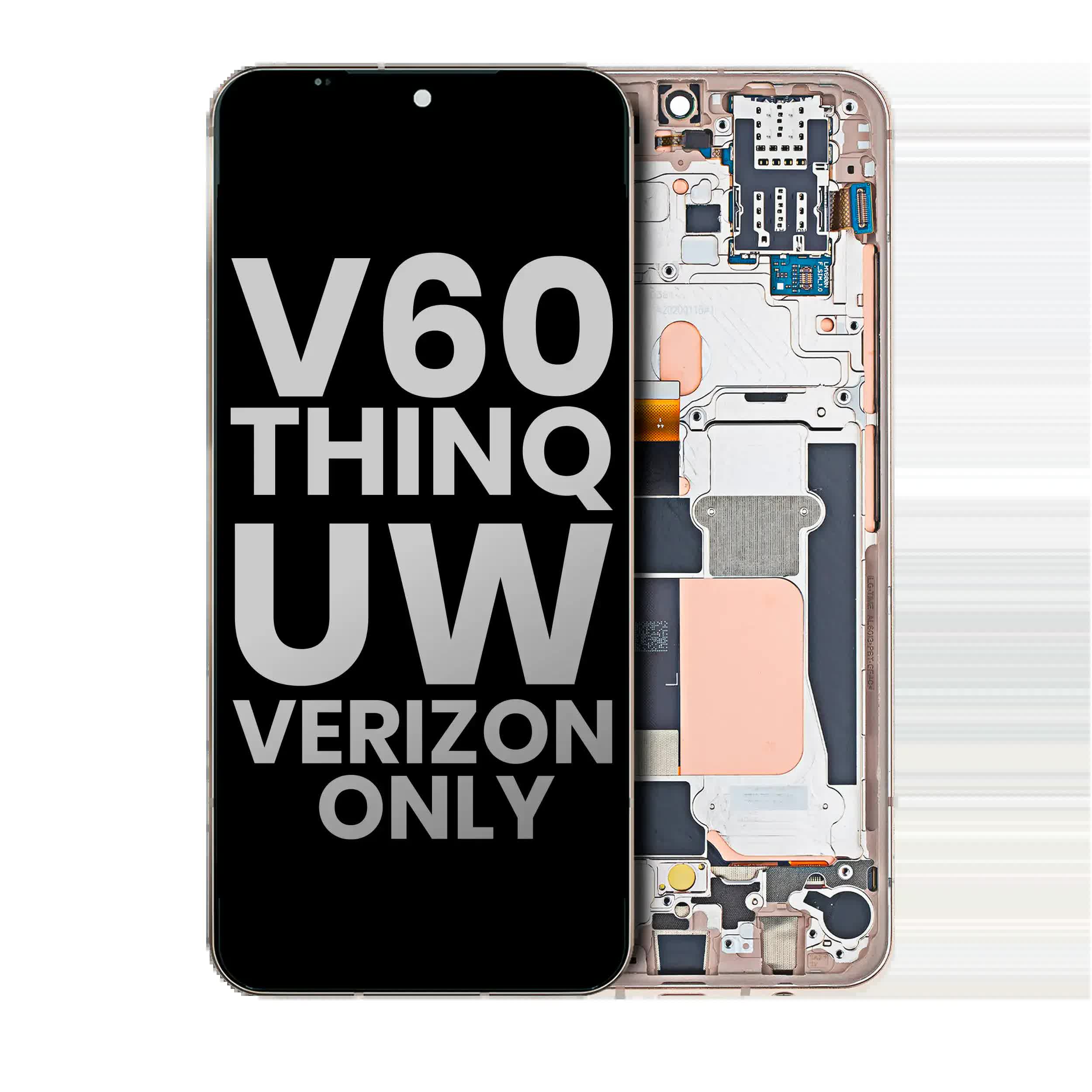 OLED Display mit Rahmen für LG V60 ThinQ 5G UW (Verizon 5G UW Rahmen einzeln) (ausgebautes Originalteil: Grade B/C) (Classy Blue / Gold Rahmen)