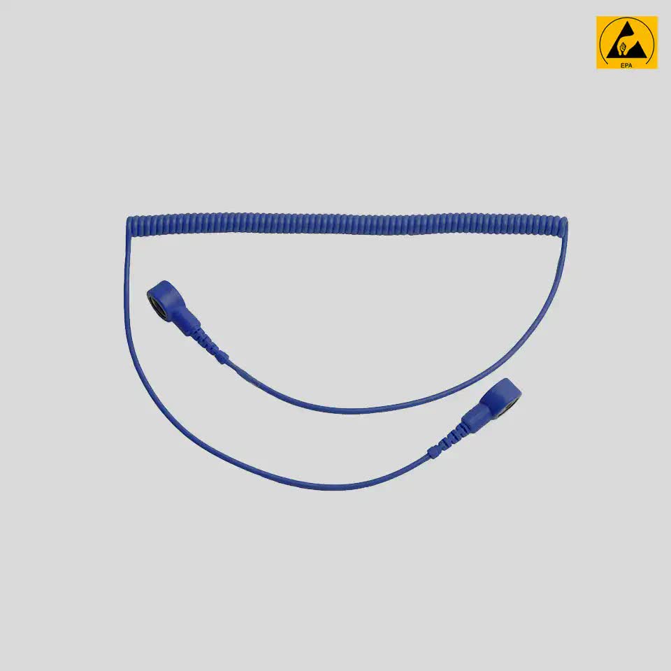 Premium 1.8m Coil Cord (10mm) Snap Both Ends Grounding Kabel für Wrist Straps & Electronics Repair (ESD-Safe) (Dark Blue)