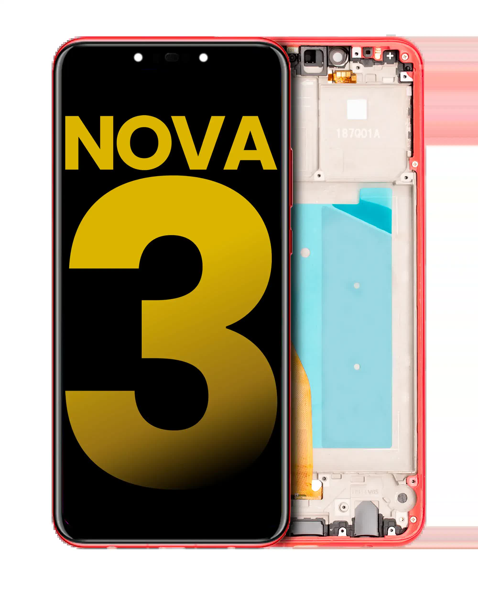 LCD Display mit Rahmen für Huawei Nova 3 (professionell aufgearbeitet) (Red (Rot))