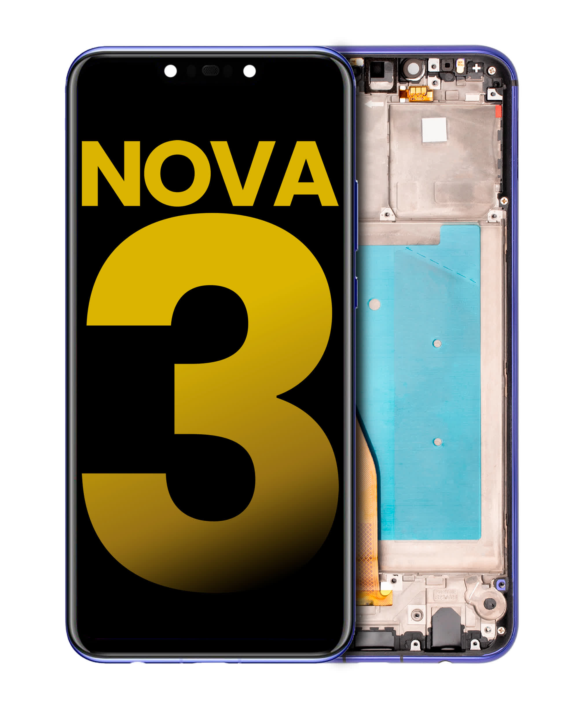 LCD Display mit Rahmen für Huawei Nova 3 (professionell aufgearbeitet) (Iris Purple)