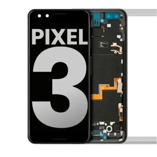 OLED Display mit Rahmen für Google Pixel 3 (ausgebautes Originalteil: Grade B/C) (Just Black)