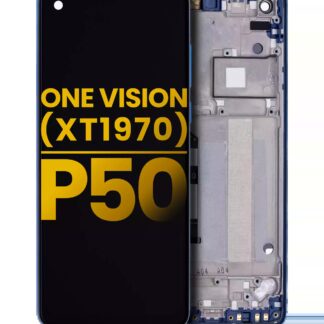 LCD Display mit Rahmen für Motorola One Vision (XT1970 / 2019) / P50 (professionell aufgearbeitet) (Sapphire Gradient)