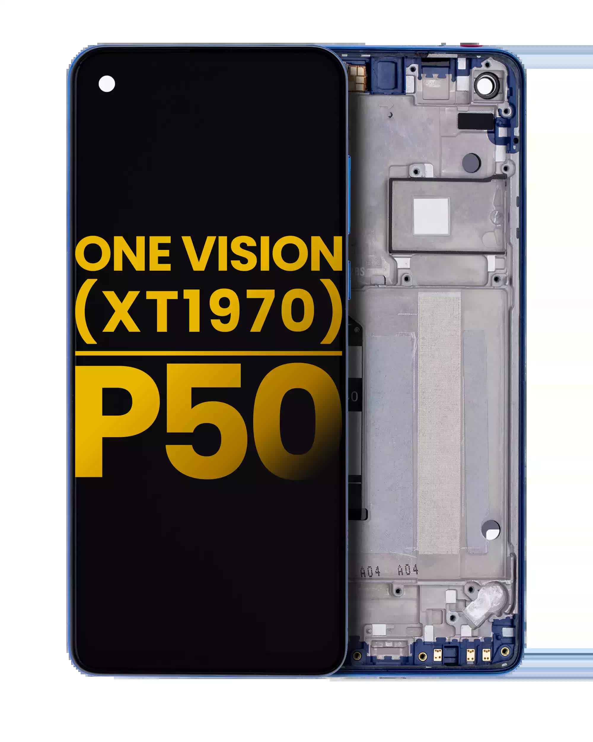 LCD Display mit Rahmen für Motorola One Vision (XT1970 / 2019) / P50 (professionell aufgearbeitet) (Sapphire Gradient)