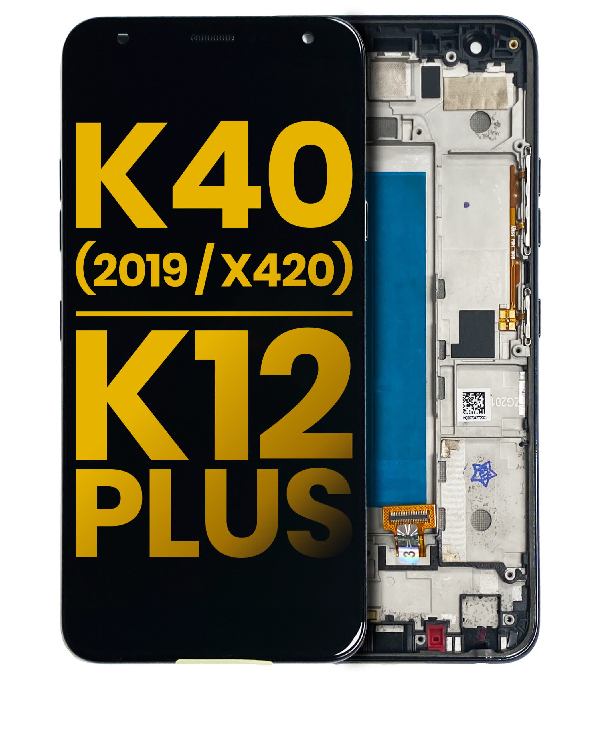 LCD Display mit Rahmen für LG K40 (2019 / X420) / K12 Plus (professionell aufgearbeitet) (Black (Schwarz))