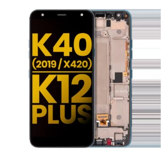 LCD Display mit Rahmen für LG K40 (2019 / X420) / K12 Plus (professionell aufgearbeitet) (Blue (Blau))