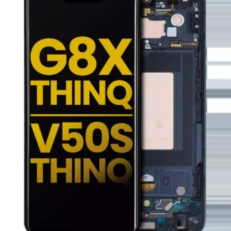 OLED Display mit Rahmen für LG G8X ThinQ / V50S ThinQ 5G (professionell aufgearbeitet) (Aurora Black)
