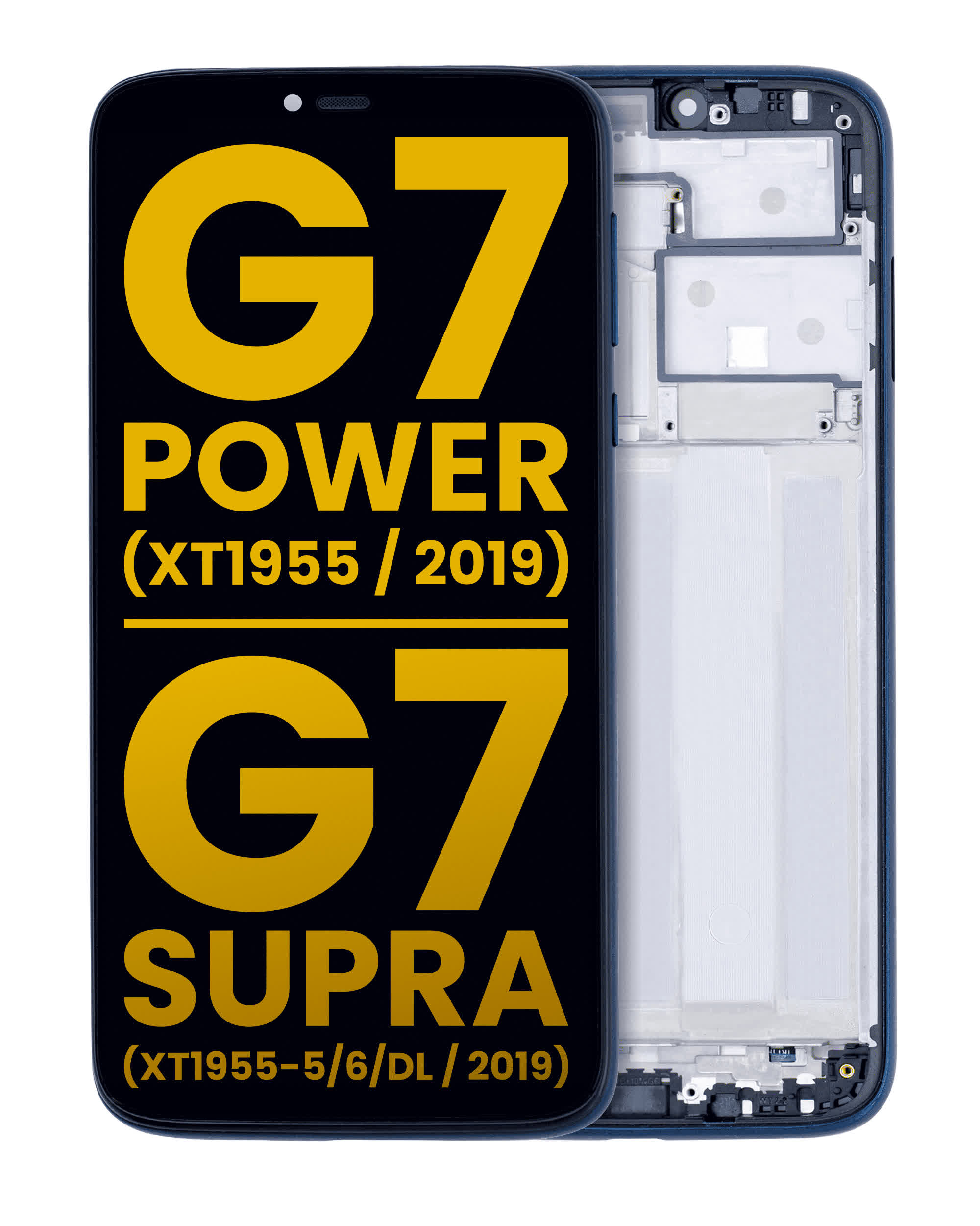 LCD Display mit Rahmen für Motorola Moto G7 Power (XT1955 / 2019) / G7 Supra (XT1955-5/6/DL / 2019) (US-Version) (157MM) (professionell aufgearbeitet) (Marine Blue)