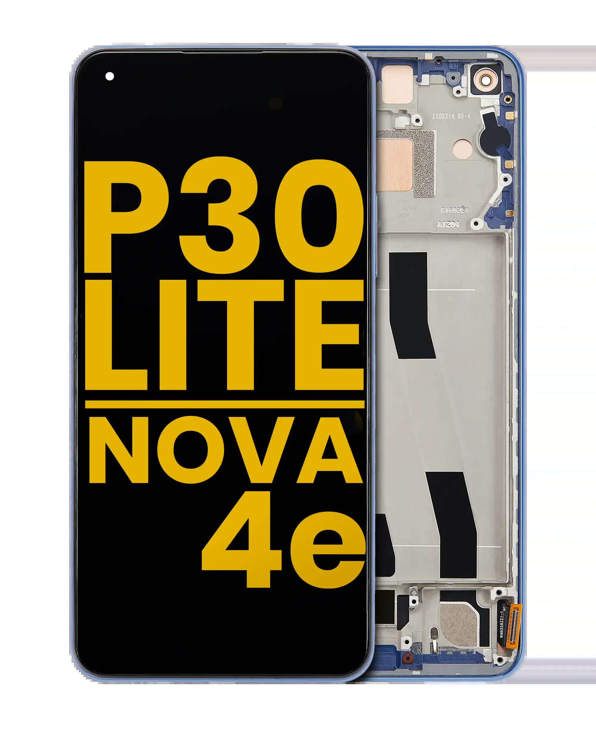 LCD Display mit Rahmen für Huawei P30 Lite / Nova 4e (professionell aufgearbeitet) (4GB RAM) (Peacock Blue (Blau))