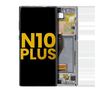 OLED Display mit Rahmen für Samsung Galaxy Note 10 Plus / 5G (professionell aufgearbeitet) (Aura Glow / Silver)