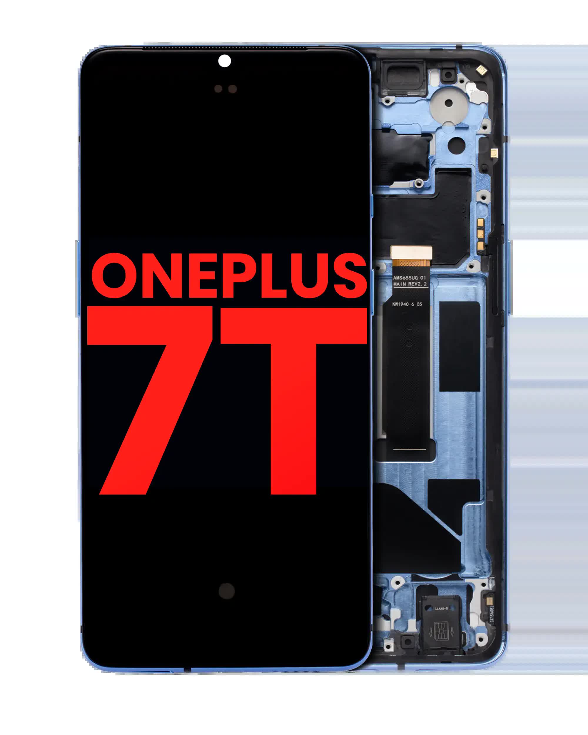 OLED Display mit Rahmen für OnePlus 7T (Aftermarket Plus) (Glacier Blue)