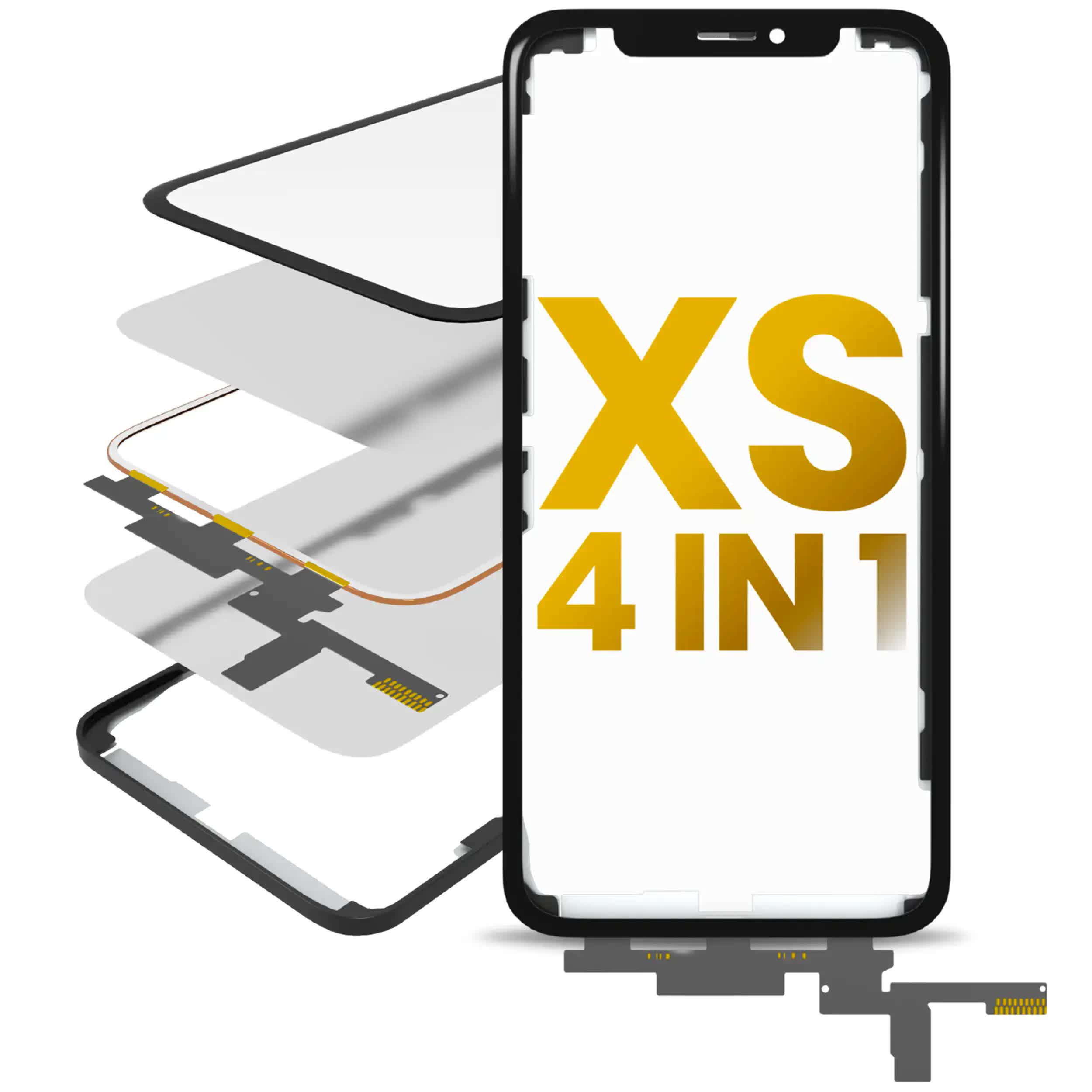 4 in 1 Short Flex (Touchscreen-Digitizer Touch mit Glas + OCA + Rahmen vormontiert) für iPhone XS (OCA Master)