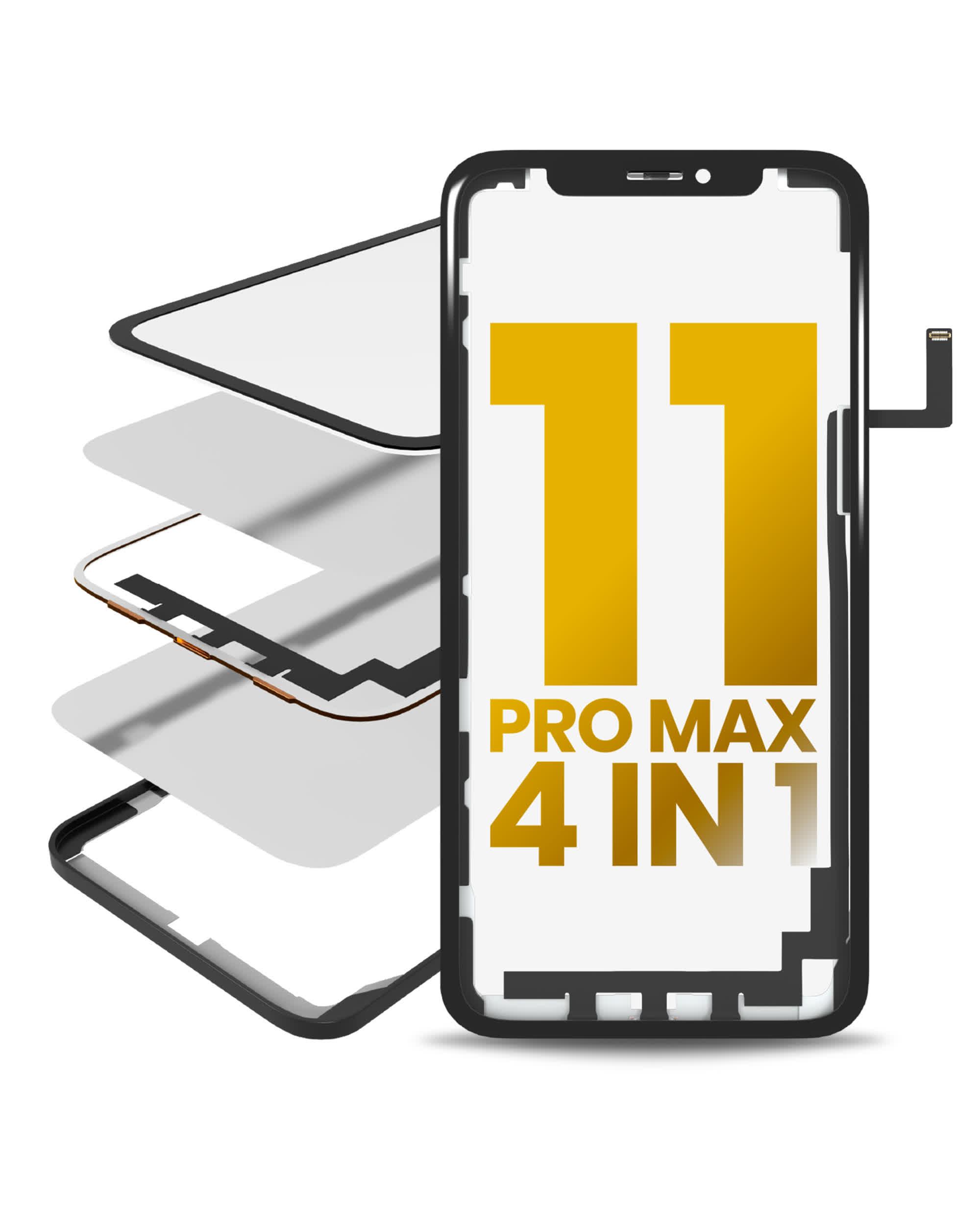 4 in 1 Long Flex (Touchscreen-Digitizer Touch mit Glas + OCA + Rahmen vormontiert) für iPhone 11 Pro Max (OCA Master)