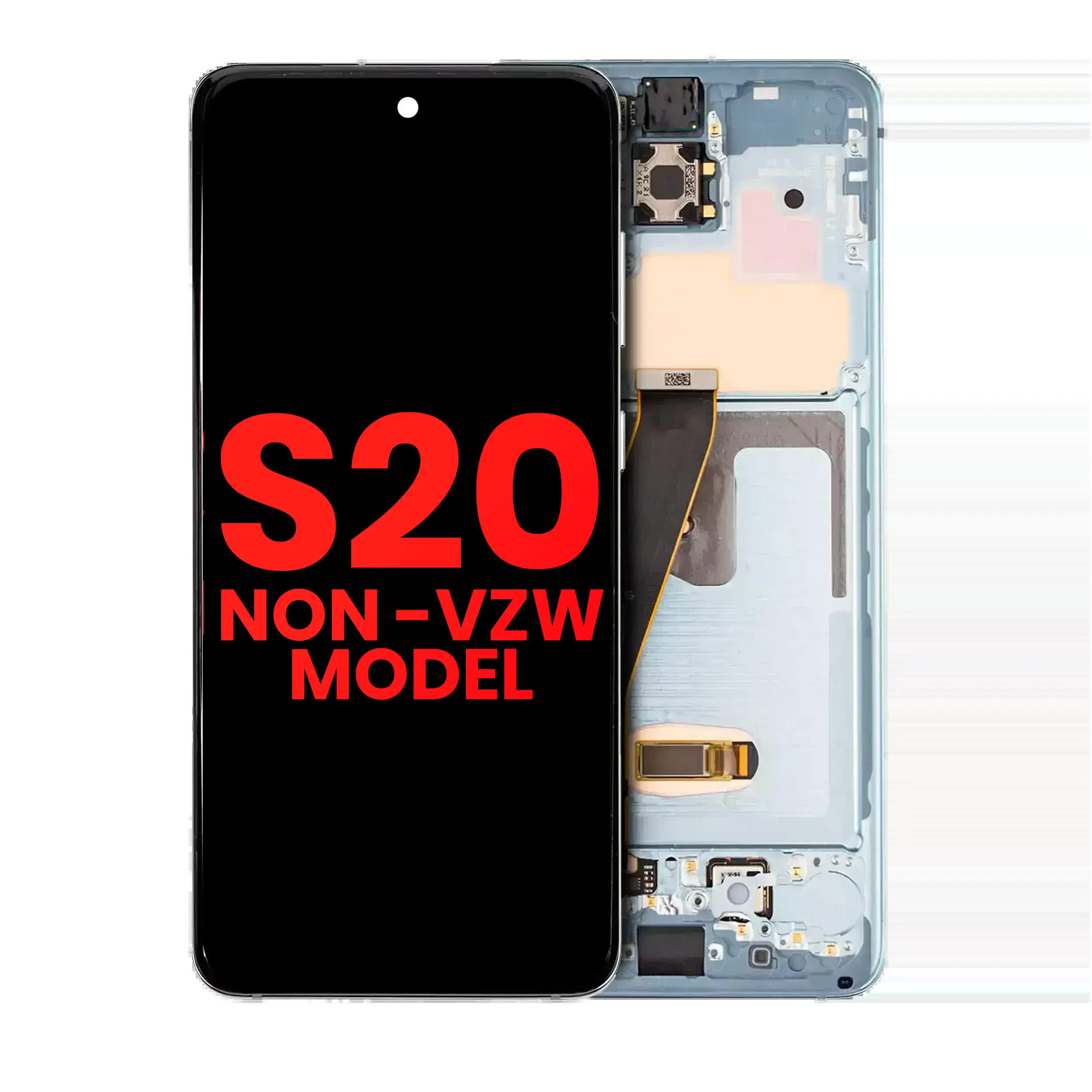 OLED Display mit Rahmen für Samsung Galaxy S20 5G (Non-Verizon 5G UW Rahmen) (Aftermarket Plus) (Cloud Blue)