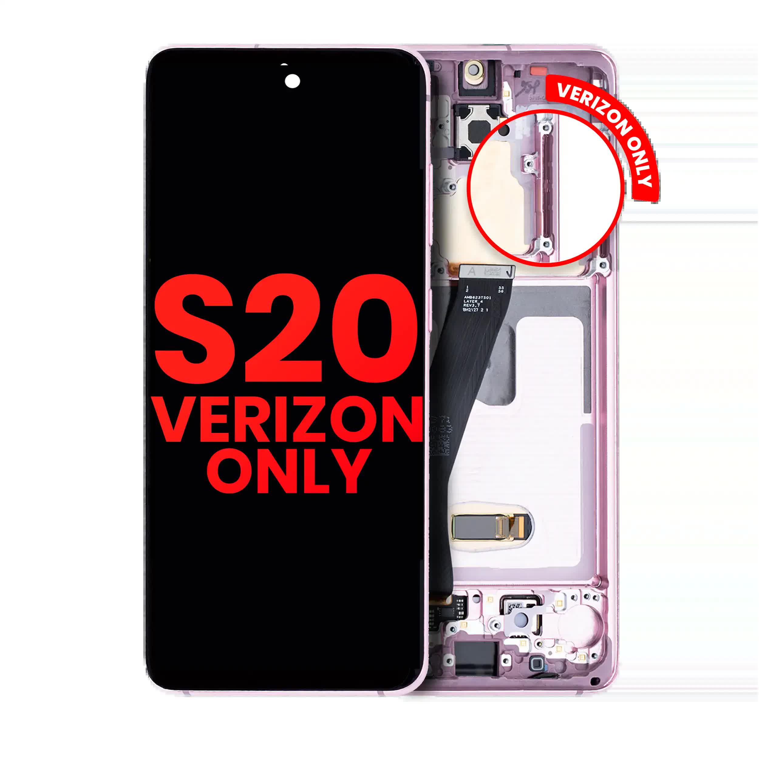 OLED Display mit Rahmen für Samsung Galaxy S20 5G (Verizon 5G UW Rahmen einzeln) (Aftermarket Plus) (Cloud Pink (Rosa))