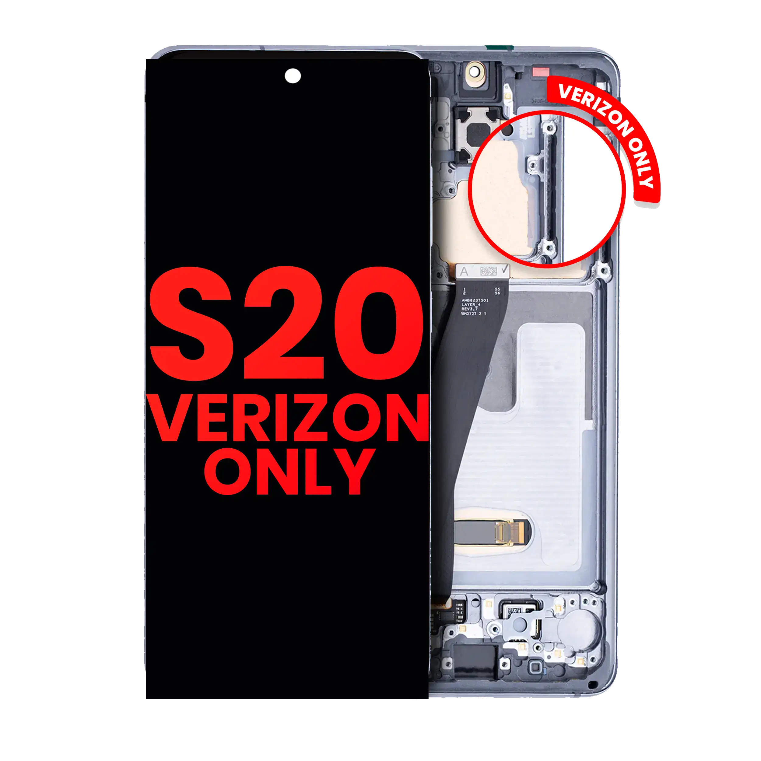 OLED Display mit Rahmen für Samsung Galaxy S20 5G (Verizon 5G UW Rahmen einzeln) (Aftermarket Plus) (Cloud White) – Bild 5