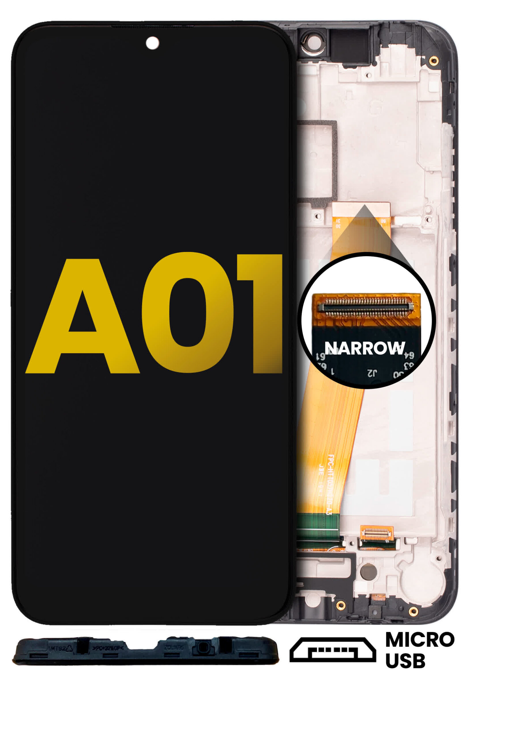 LCD Display mit Rahmen für Samsung Galaxy A01 (Micro USB Rahmen / Narrow Anschluss) (professionell aufgearbeitet)