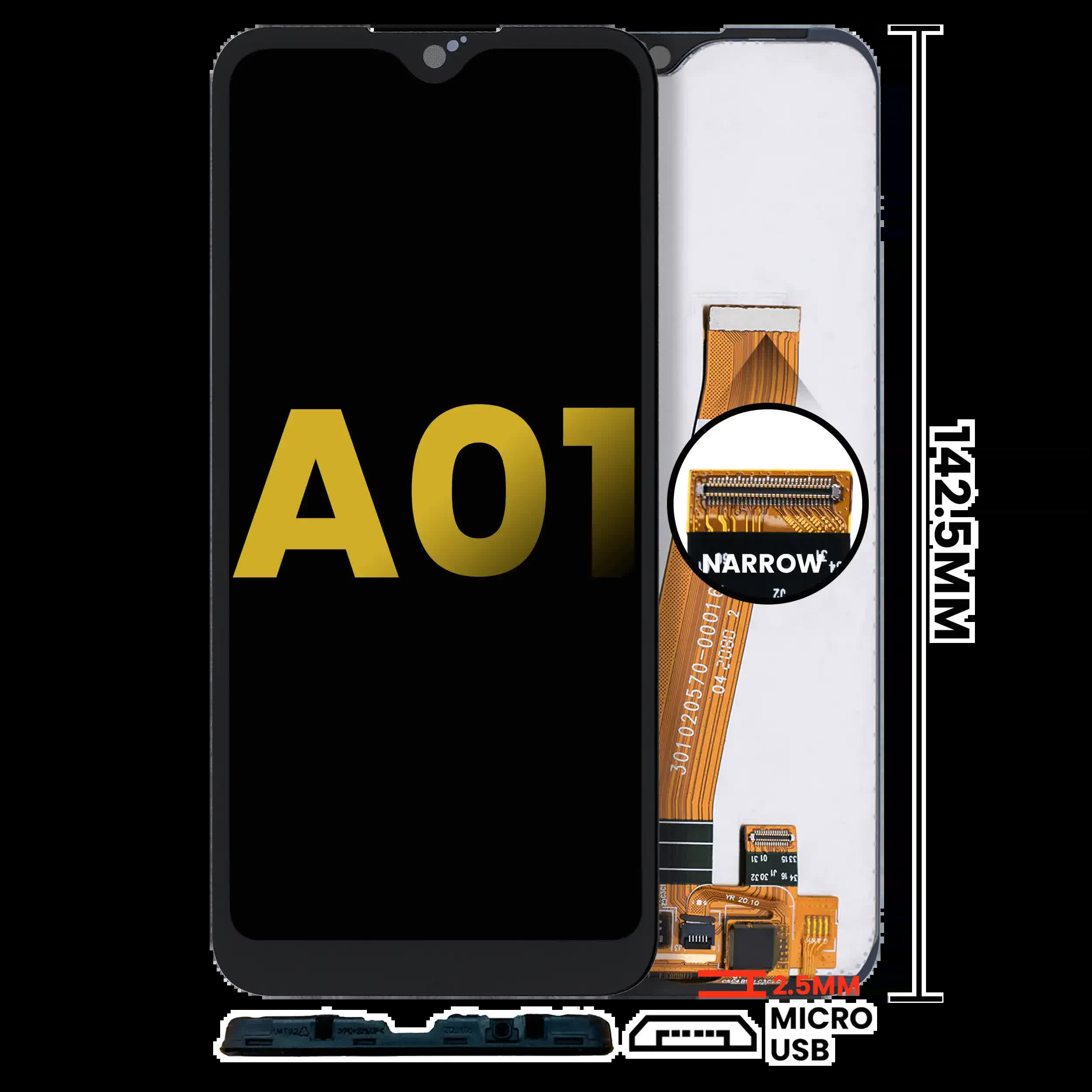 LCD Display ohne Rahmen für Samsung Galaxy A01 (Global Model) (Micro USB Rahmen) (professionell aufgearbeitet)