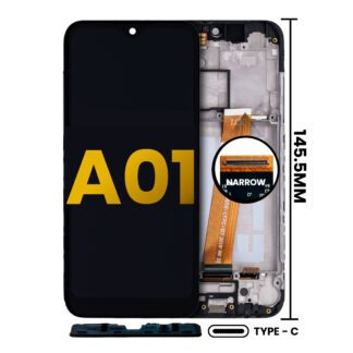 LCD Display mit Rahmen für Samsung Galaxy A01 (US Model) (TYPE-C Rahmen) (professionell aufgearbeitet)