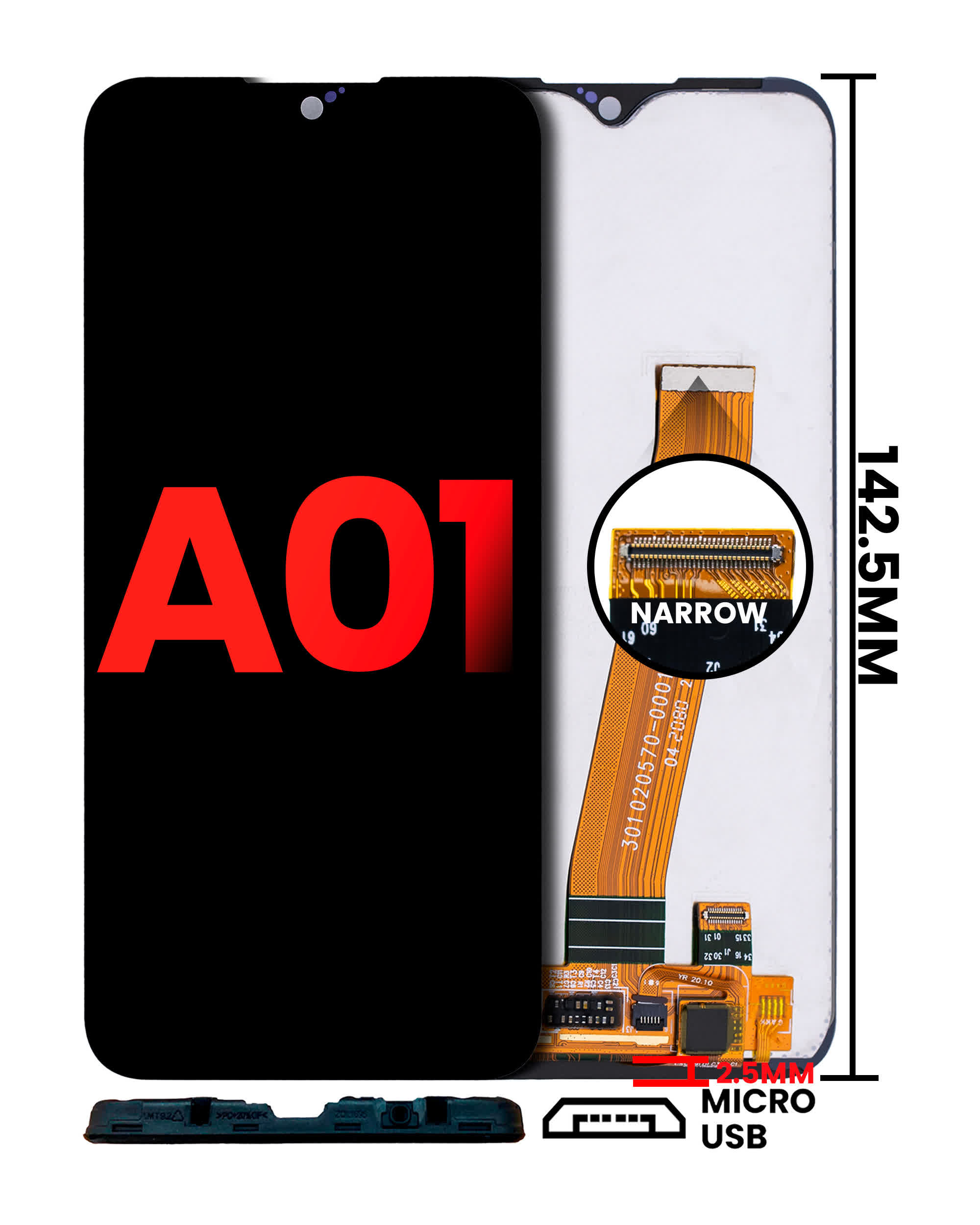 LCD Display ohne Rahmen für Samsung Galaxy A01 (Global Model) (Micro USB Rahmen) (Aftermarket Plus: Incell)