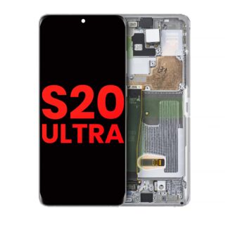 OLED Display mit Rahmen für Samsung Galaxy S20 Ultra 5G (Aftermarket Plus) (Cloud White)