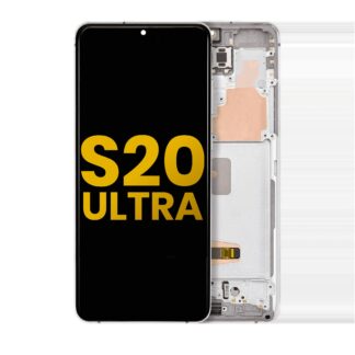 OLED Display mit Rahmen für Samsung Galaxy S20 Ultra 5G (professionell aufgearbeitet) (Cloud White)