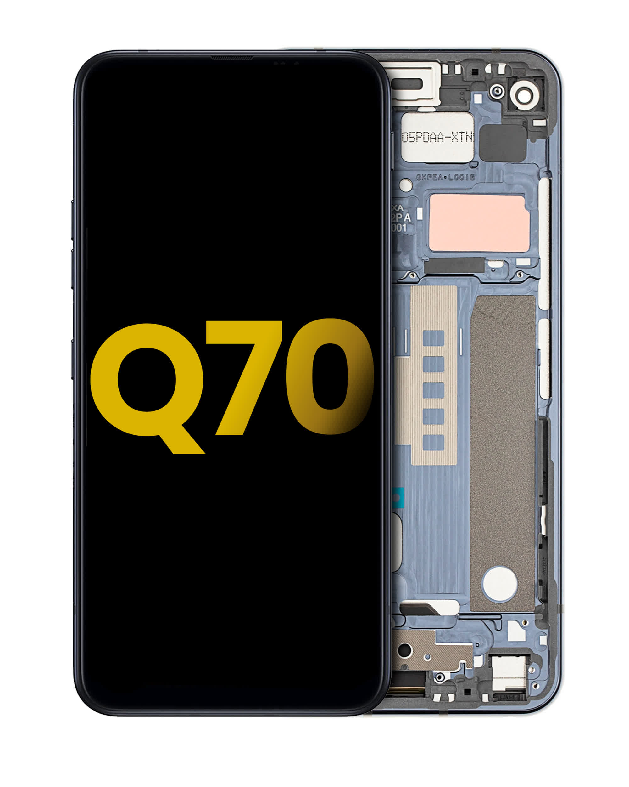 LCD Display mit Rahmen für LG Q70 (professionell aufgearbeitet) (Mirror Black)