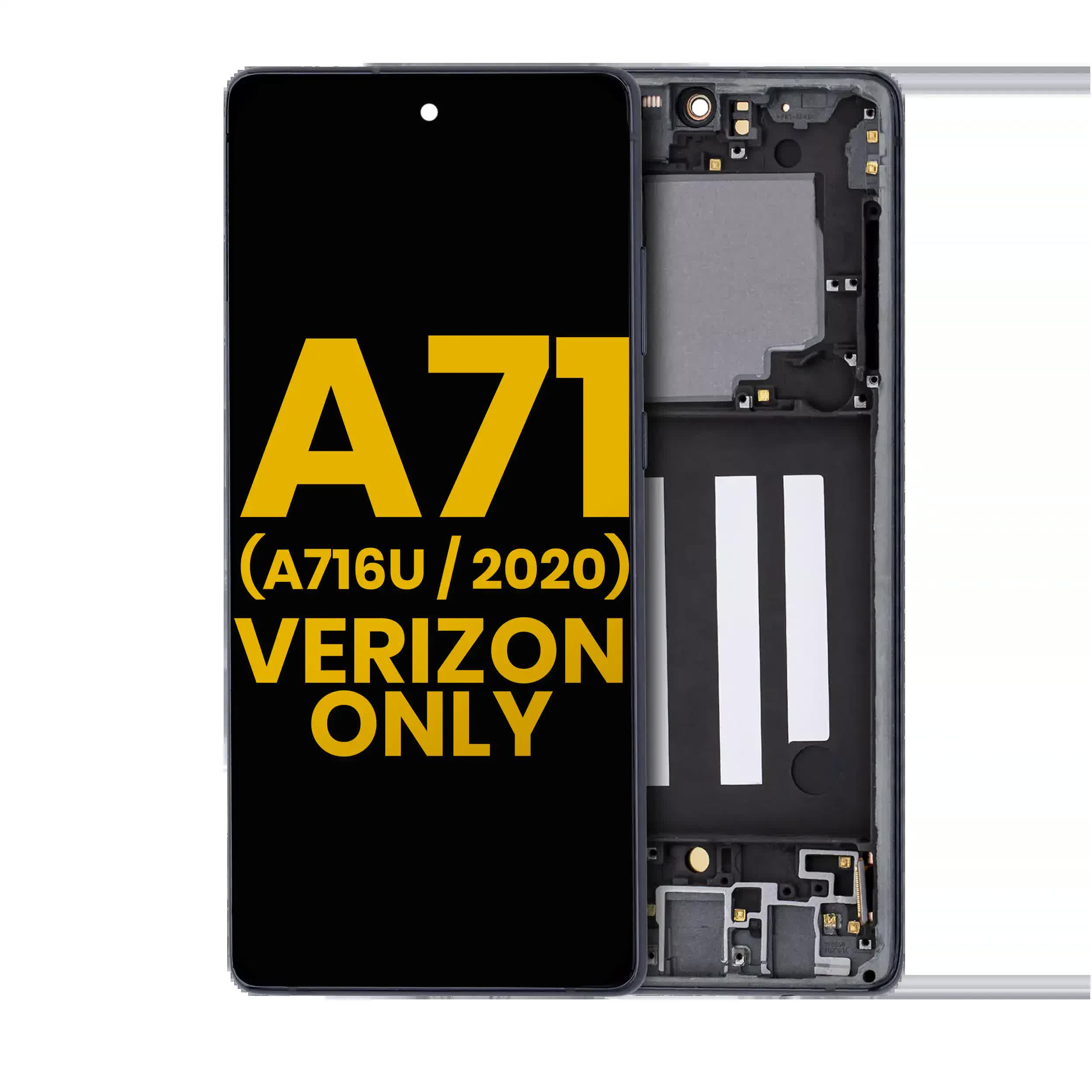 OLED Display mit Rahmen für Samsung Galaxy A716V (A716V / 2020) (Verizon 5G UW Rahmen einzeln) (professionell aufgearbeitet) (Prism Cube Black)