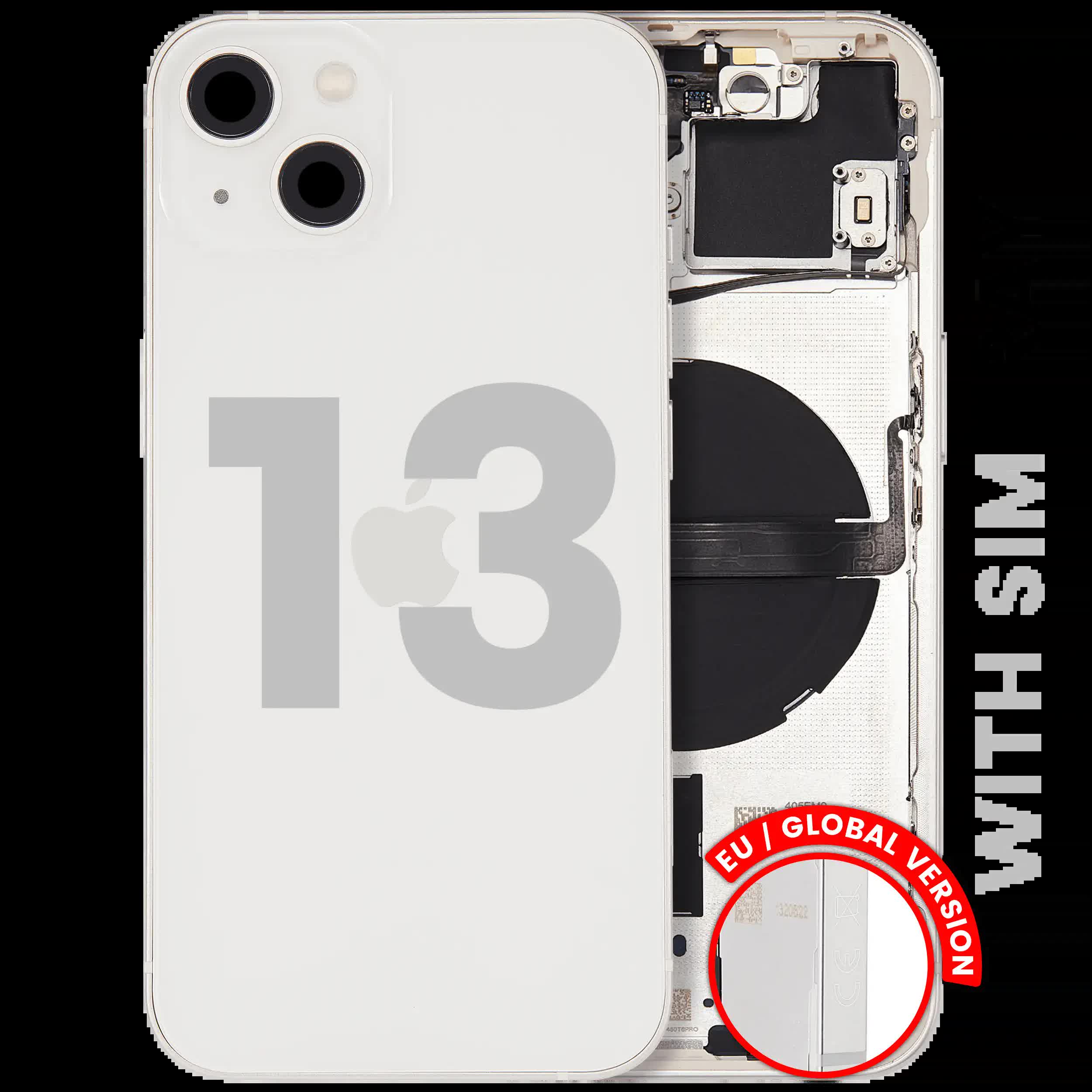 Rückgehäuse mit Kleinteilen für iPhone 13 (EU / globale Version) (ausgebautes Originalteil: Grade B) (Starlight)